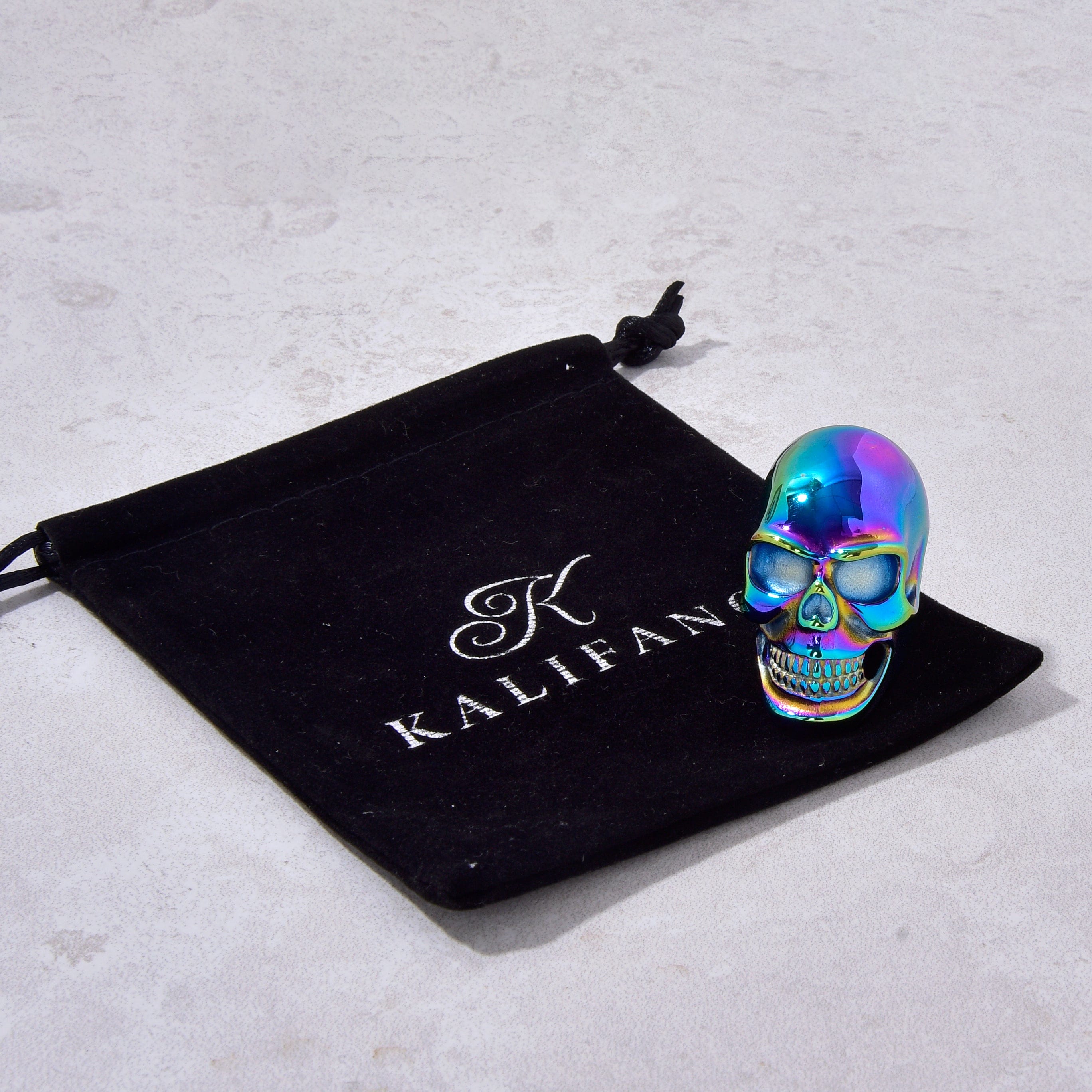 Kalifano Steel Hearts Jewelry Aurora Borealis Skull Steel Hearts Ring