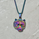 Aurora Borealis Tiger Steel Hearts Necklace