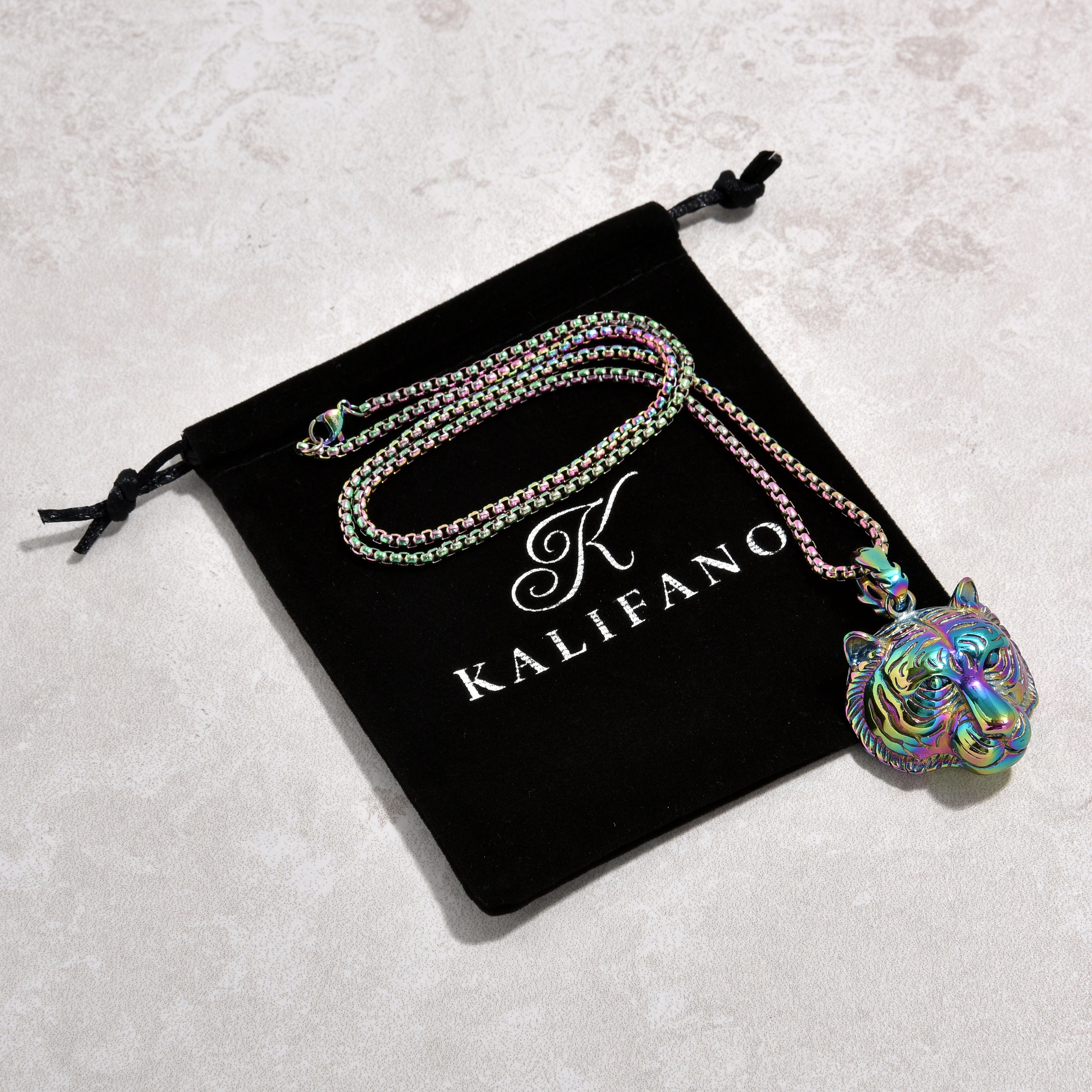 Kalifano Steel Hearts Jewelry Aurora Borealis Tiger Steel Hearts Necklace SHN521-AB