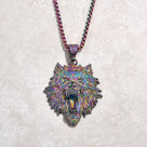 Aurora Borealis Wolf Steel Hearts Necklace