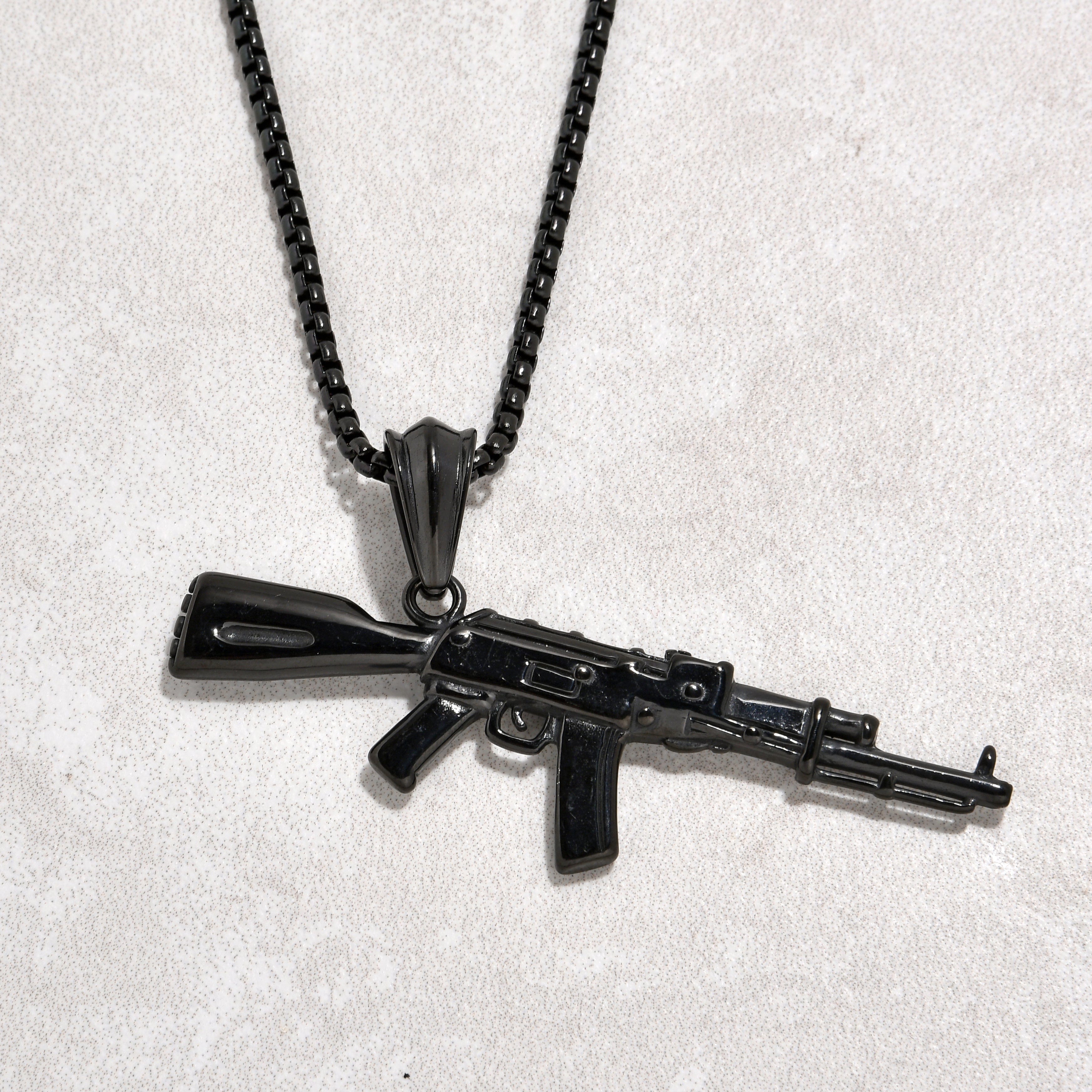 Kalifano Steel Hearts Jewelry Black AK-47 Gun Steel Hearts Necklace SHN518-B