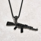 Black Gun Metal AK-47 Gun Steel Hearts Necklace