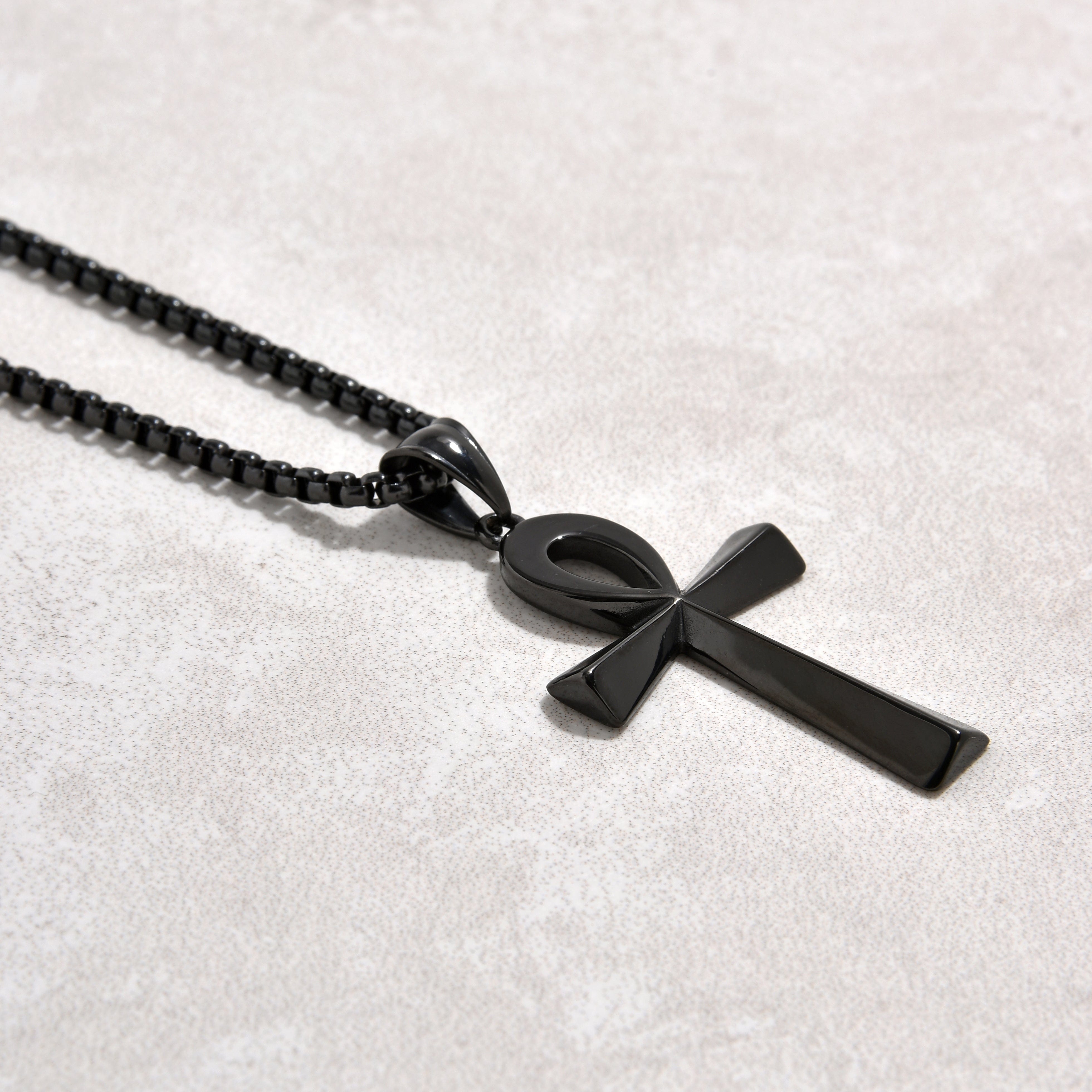 Kalifano Steel Hearts Jewelry Black Ankh Cross Steel Hearts Necklace SHN505-B