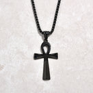 Black Gun Metal Ankh Cross Steel Hearts Necklace