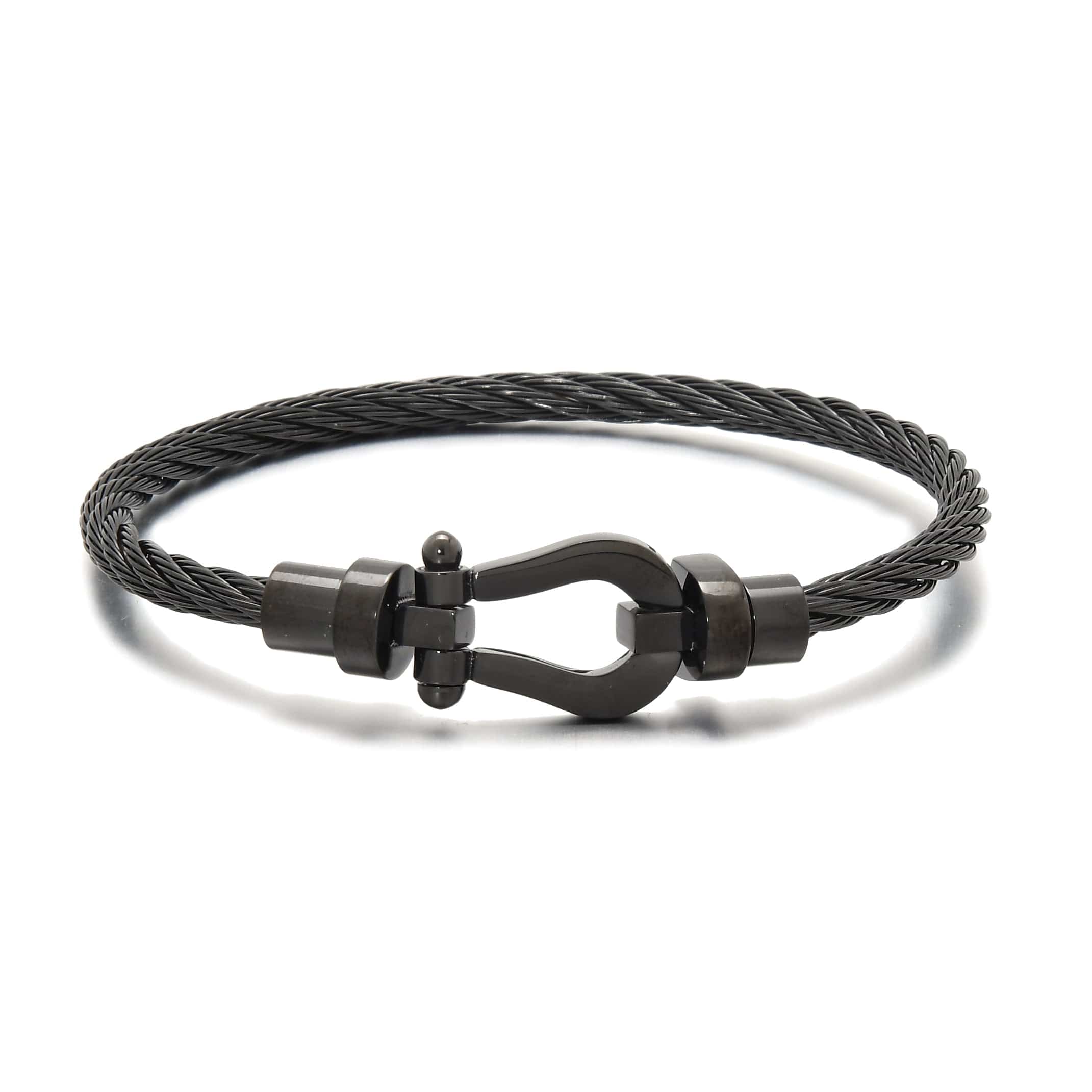 Kalifano Steel Hearts Jewelry Black Arabian Cable Braided Steel Hearts Bracelet SHB148-B