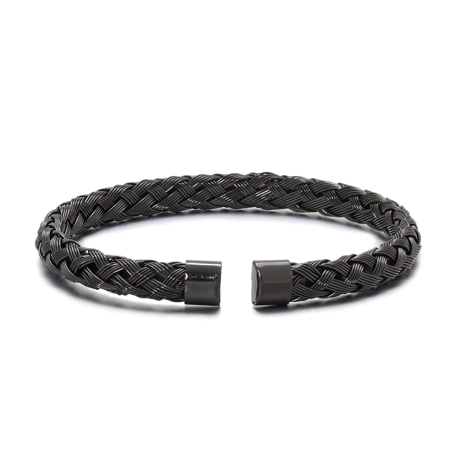 Kalifano Steel Hearts Jewelry Black Basket Weave Braided Steel Hearts Bracelet SHB143-B