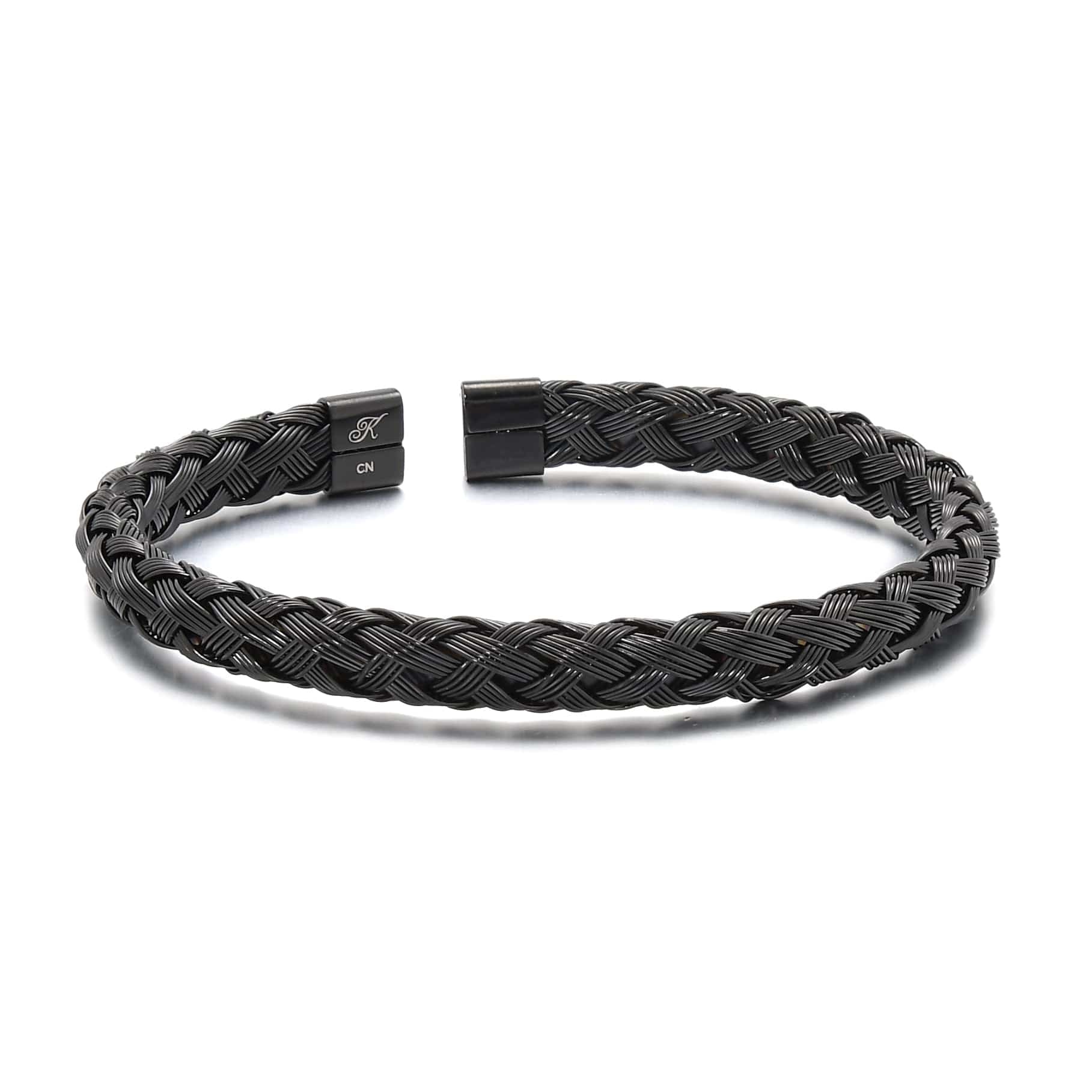 Kalifano Steel Hearts Jewelry Black Basket Weave Braided Steel Hearts Bracelet SHB143-B