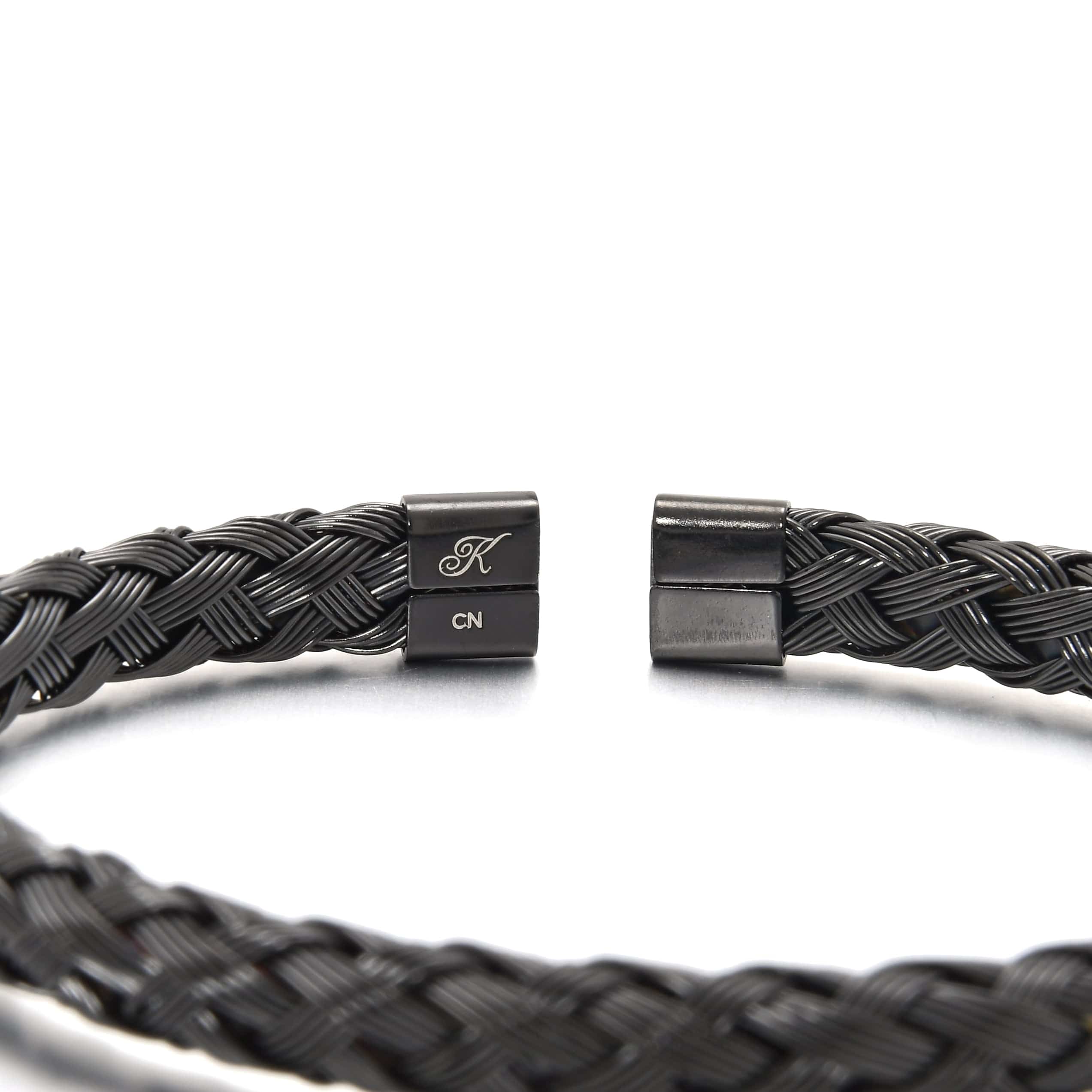 Kalifano Steel Hearts Jewelry Black Basket Weave Braided Steel Hearts Bracelet SHB143-B