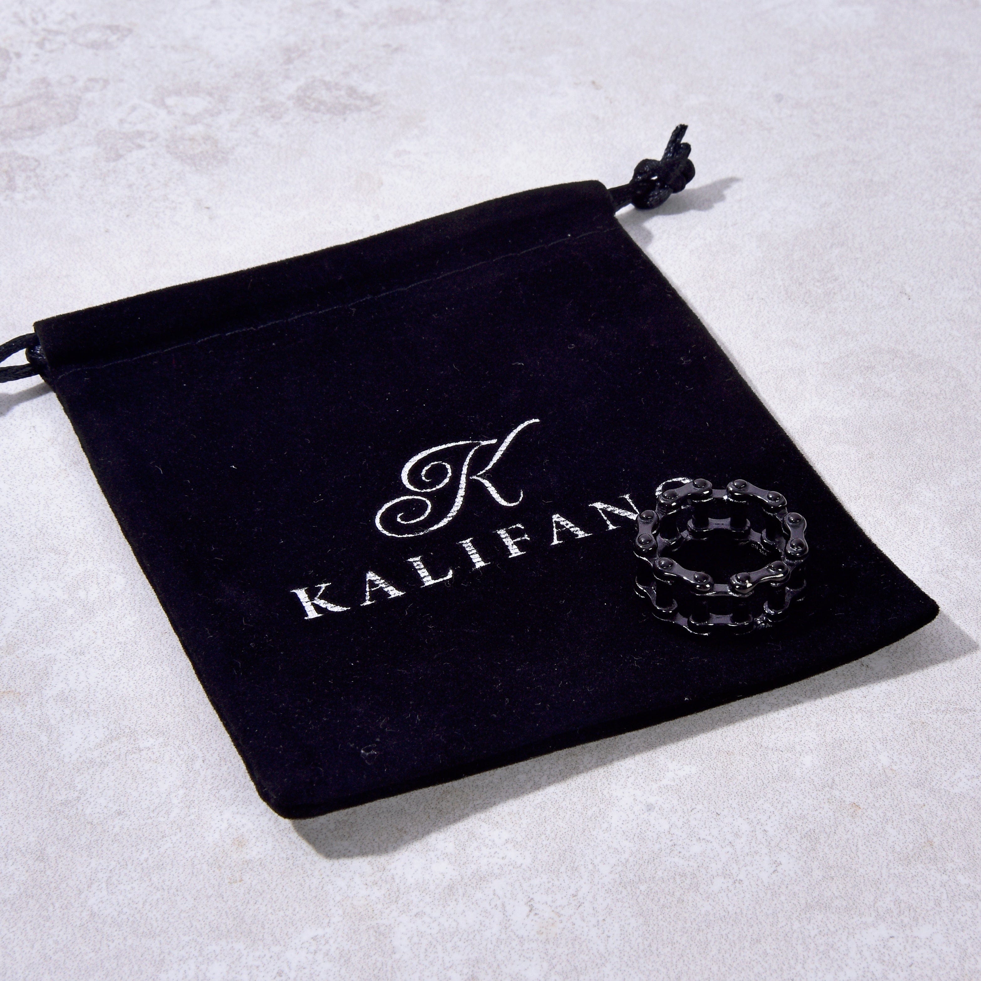 Kalifano Steel Hearts Jewelry Black Bike Chain Steel Hearts Ring