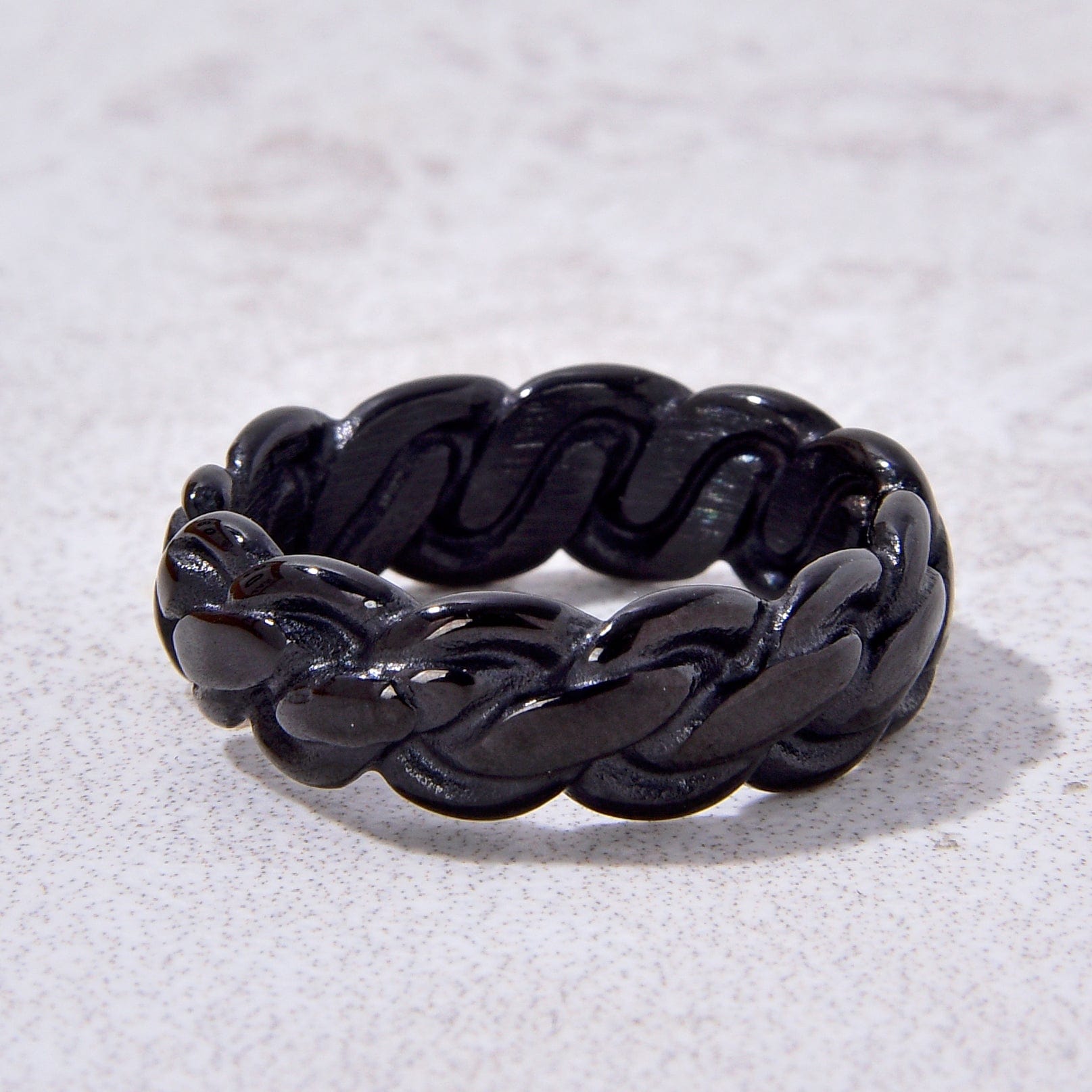 Kalifano Steel Hearts Jewelry Black Braided Rope Steel Hearts Ring