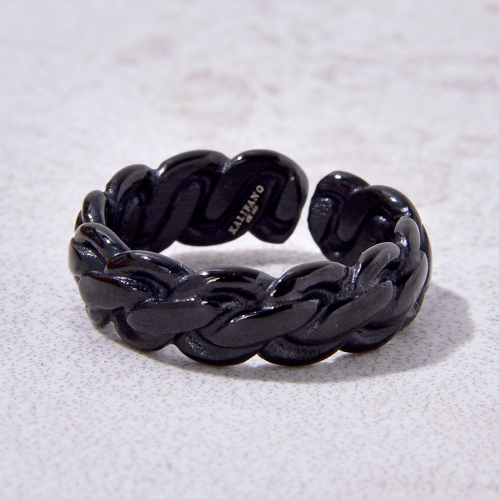 Kalifano Steel Hearts Jewelry Black Braided Rope Steel Hearts Ring