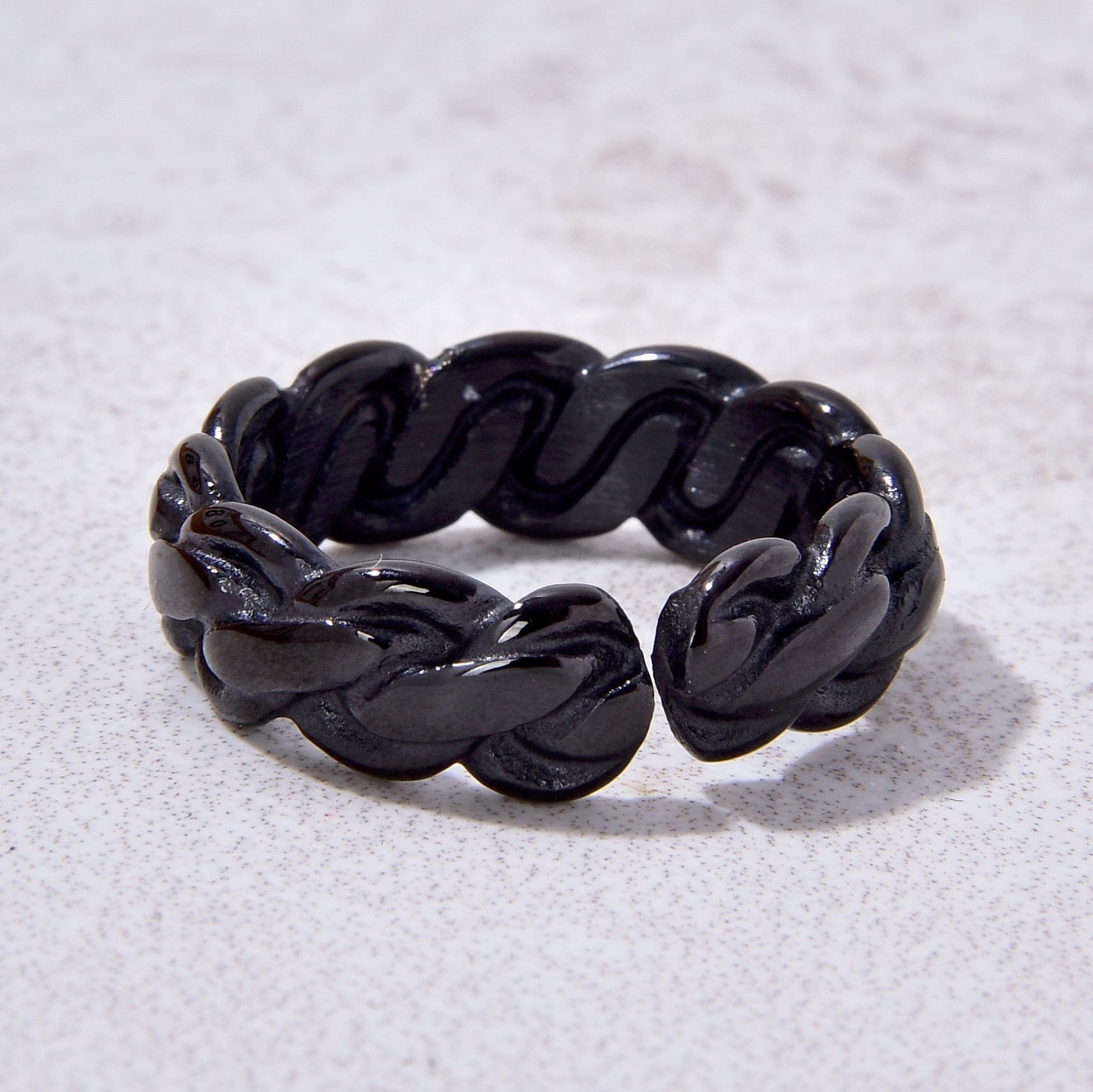 Kalifano Steel Hearts Jewelry Black Braided Rope Steel Hearts Ring