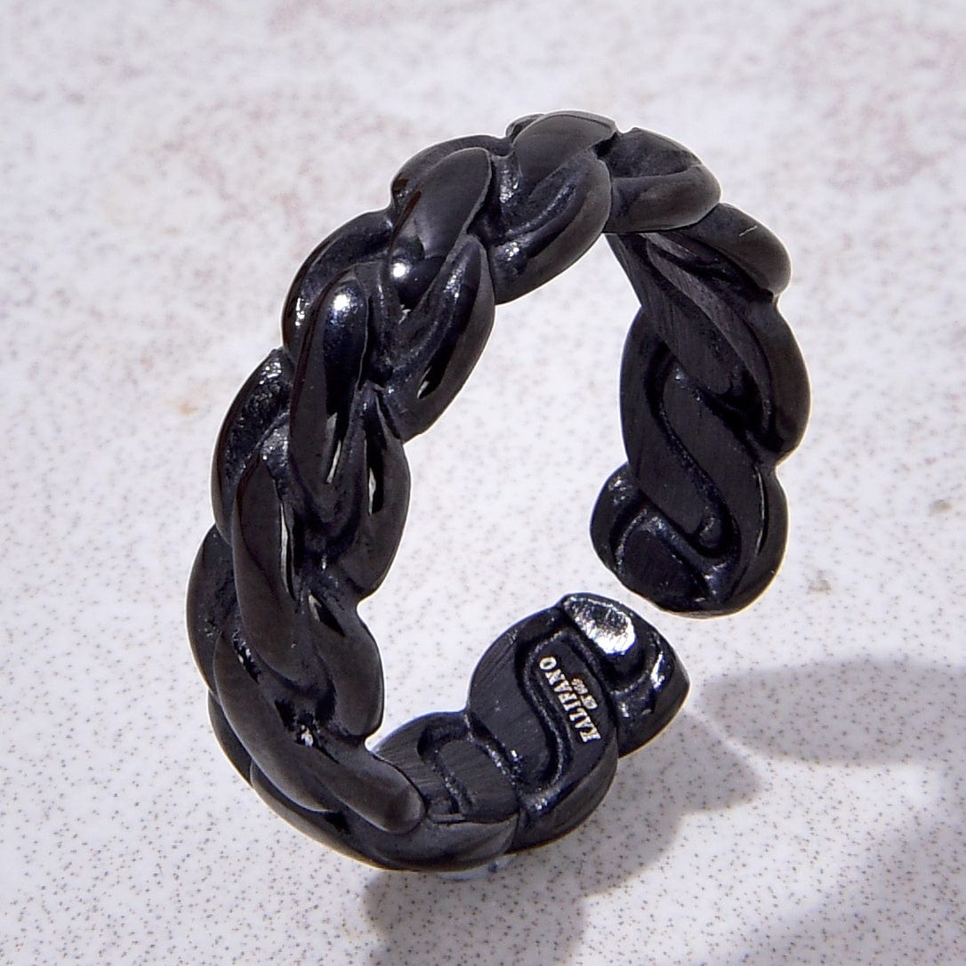 Kalifano Steel Hearts Jewelry Black Braided Rope Steel Hearts Ring