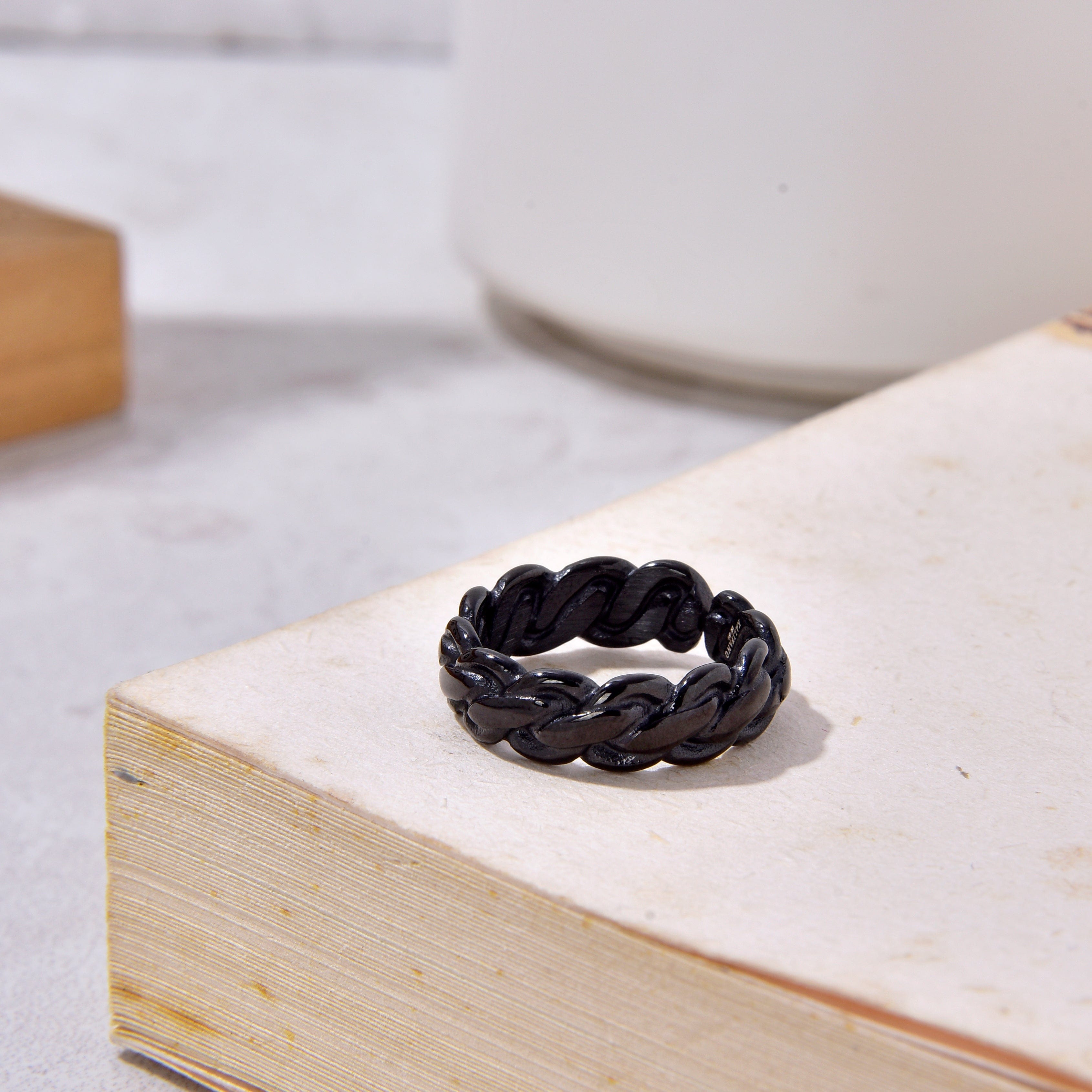 Kalifano Steel Hearts Jewelry Black Braided Rope Steel Hearts Ring