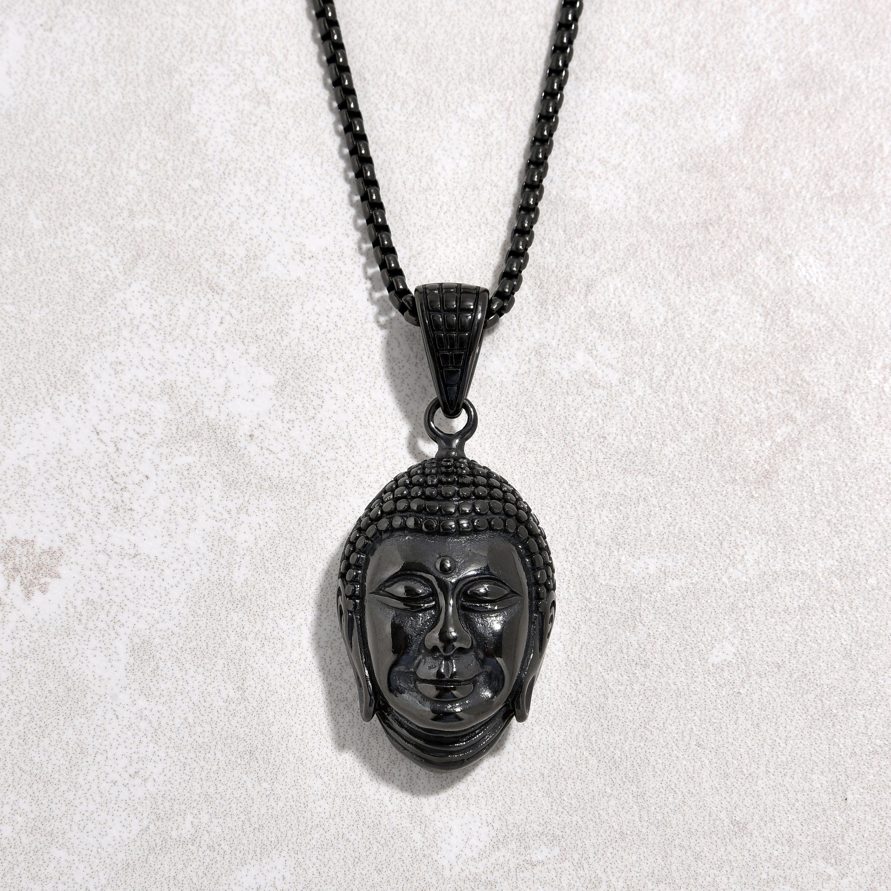 Kalifano Steel Hearts Jewelry Black Buddha Steel Hearts Necklace SHN522-B