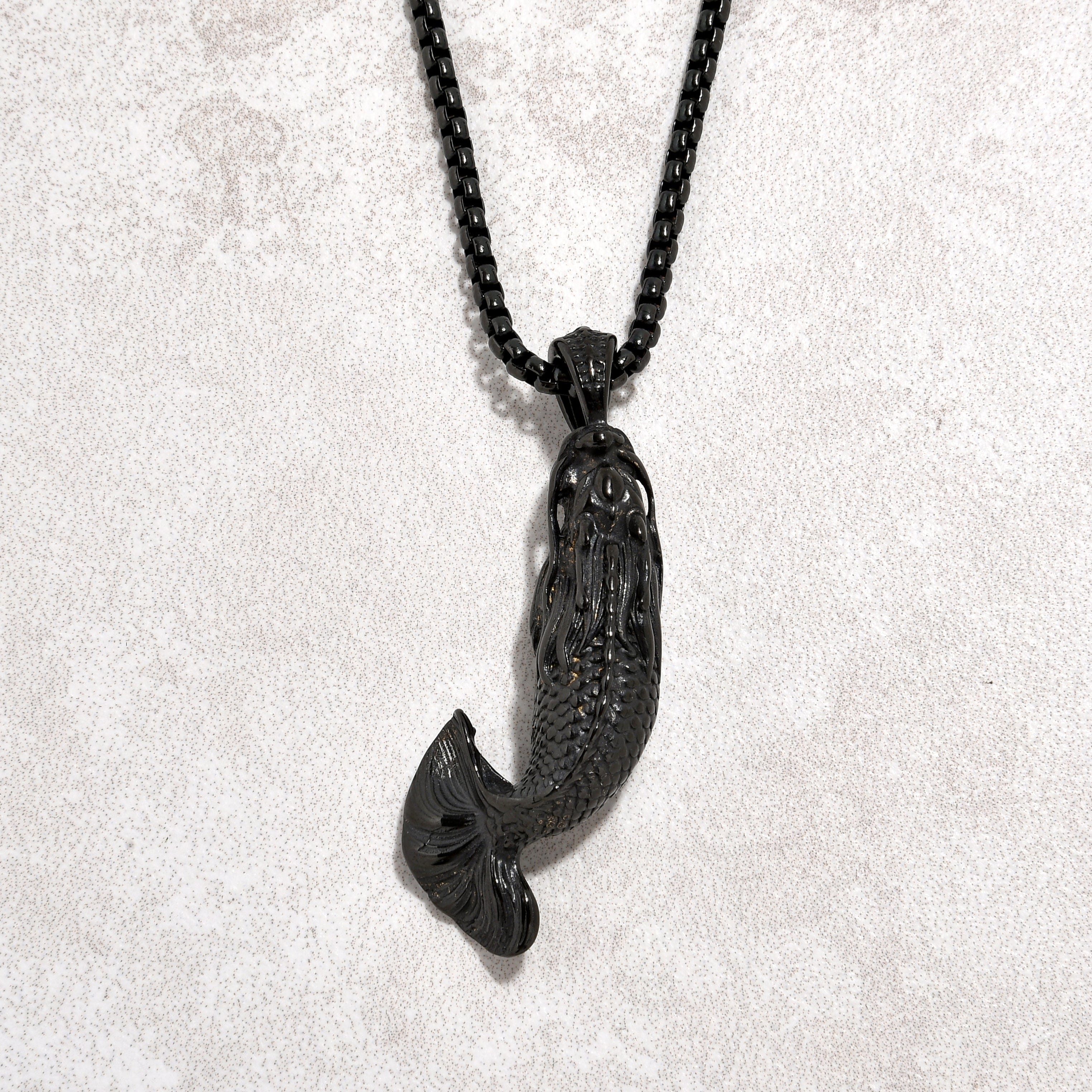 Kalifano Steel Hearts Jewelry Black Carp Fish Steel Hearts Necklace SHN507-B