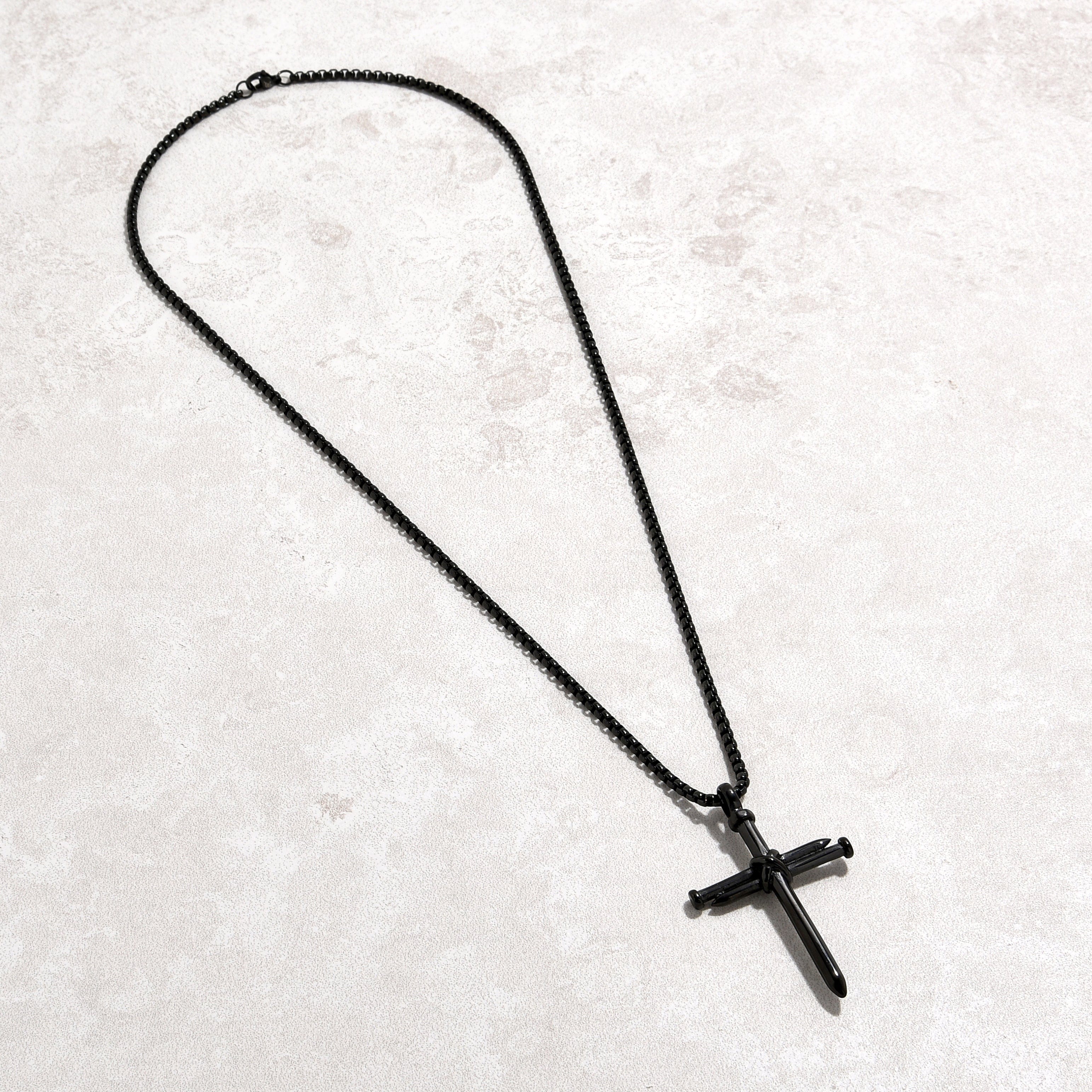 Kalifano Steel Hearts Jewelry Black Cross Steel Hearts Necklace SHN502-B
