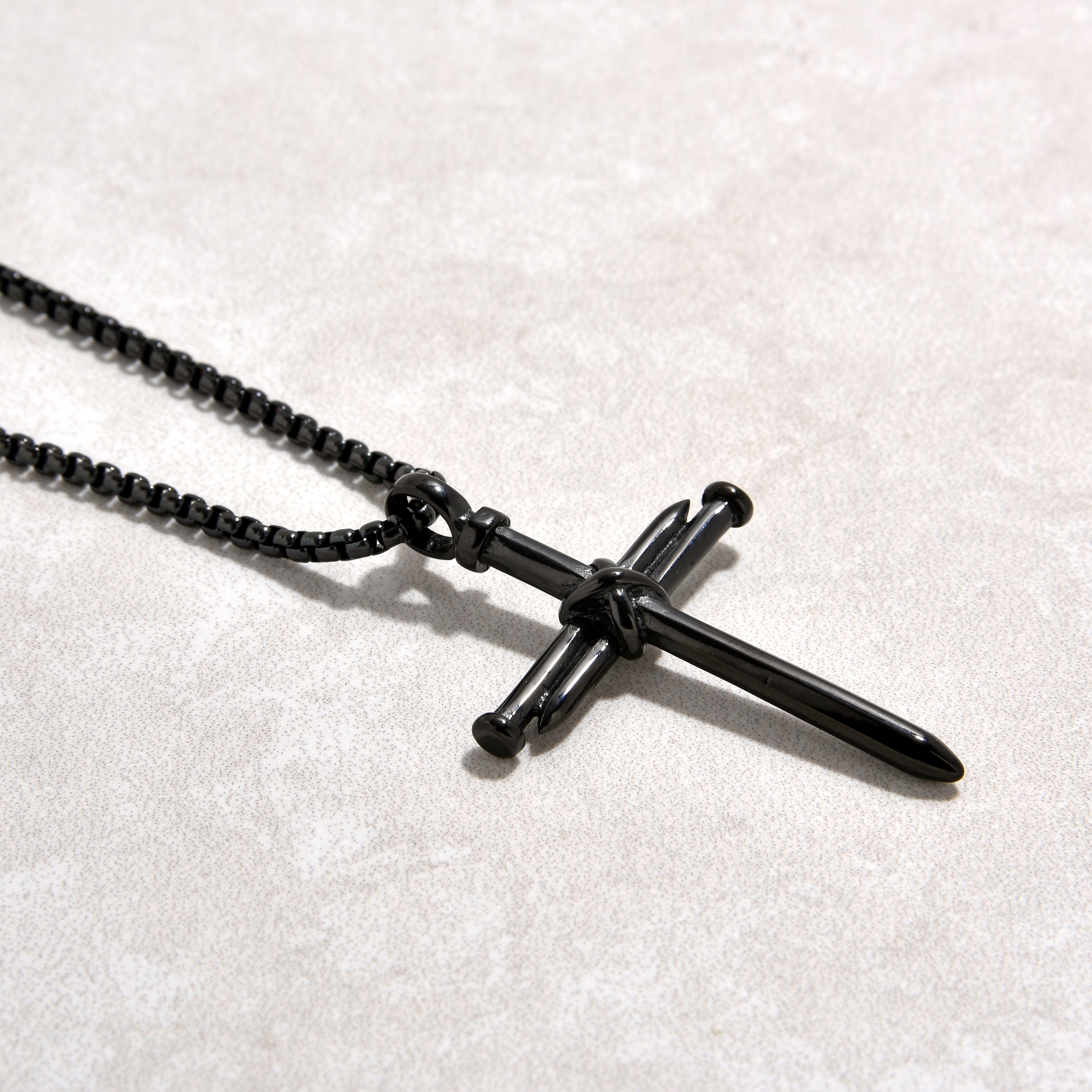 Kalifano Steel Hearts Jewelry Black Cross Steel Hearts Necklace SHN502-B
