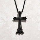 Black Gun Metal Cross Steel Hearts Necklace
