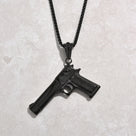Black Gun Metal Desert Eagle Glock Pistol Gun Steel Hearts Necklace
