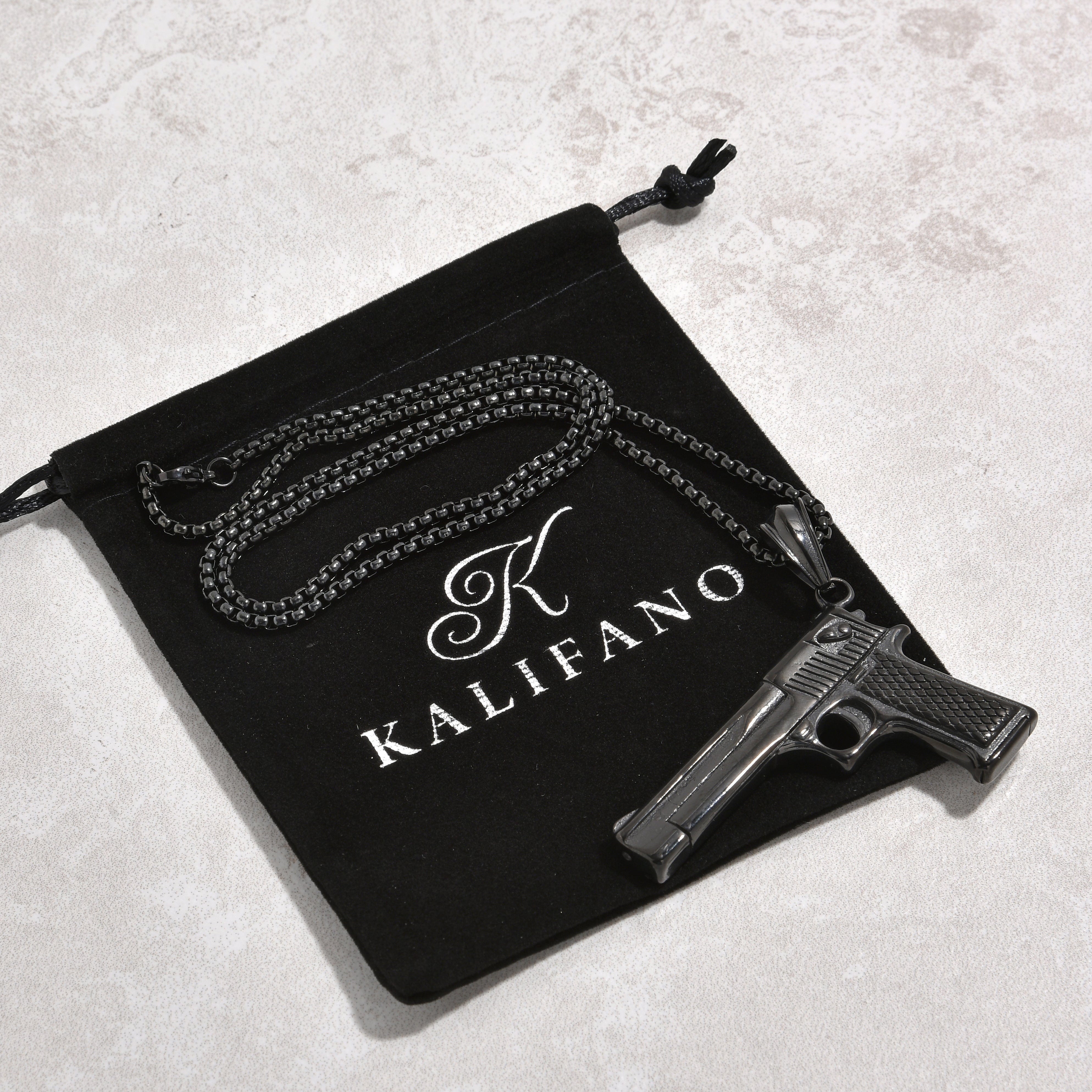 Kalifano Steel Hearts Jewelry Black Desert Eagle gun Steel Hearts Necklace SHN523-B