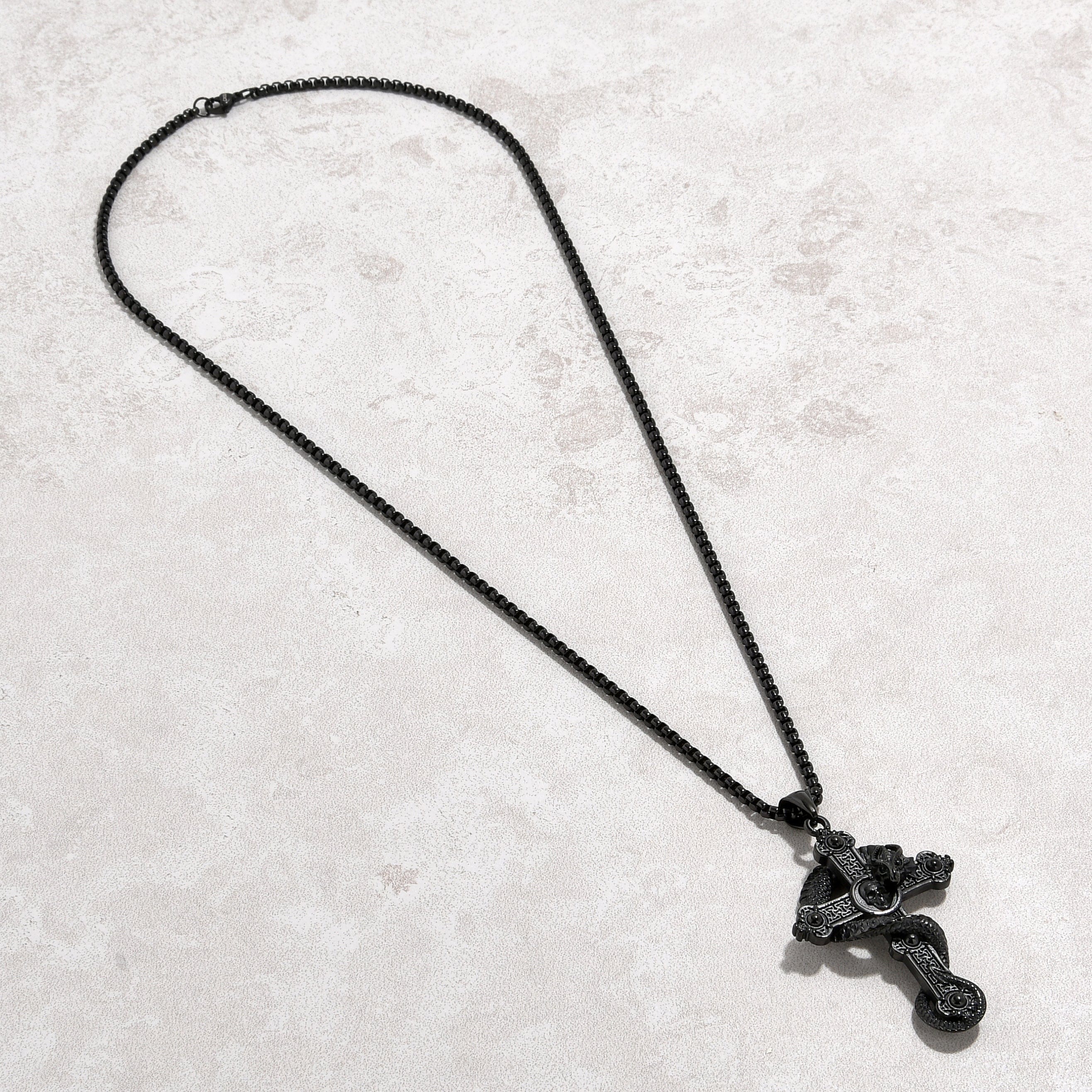 Kalifano Steel Hearts Jewelry Black Dragon Cross Steel Hearts Necklace SHN515-B