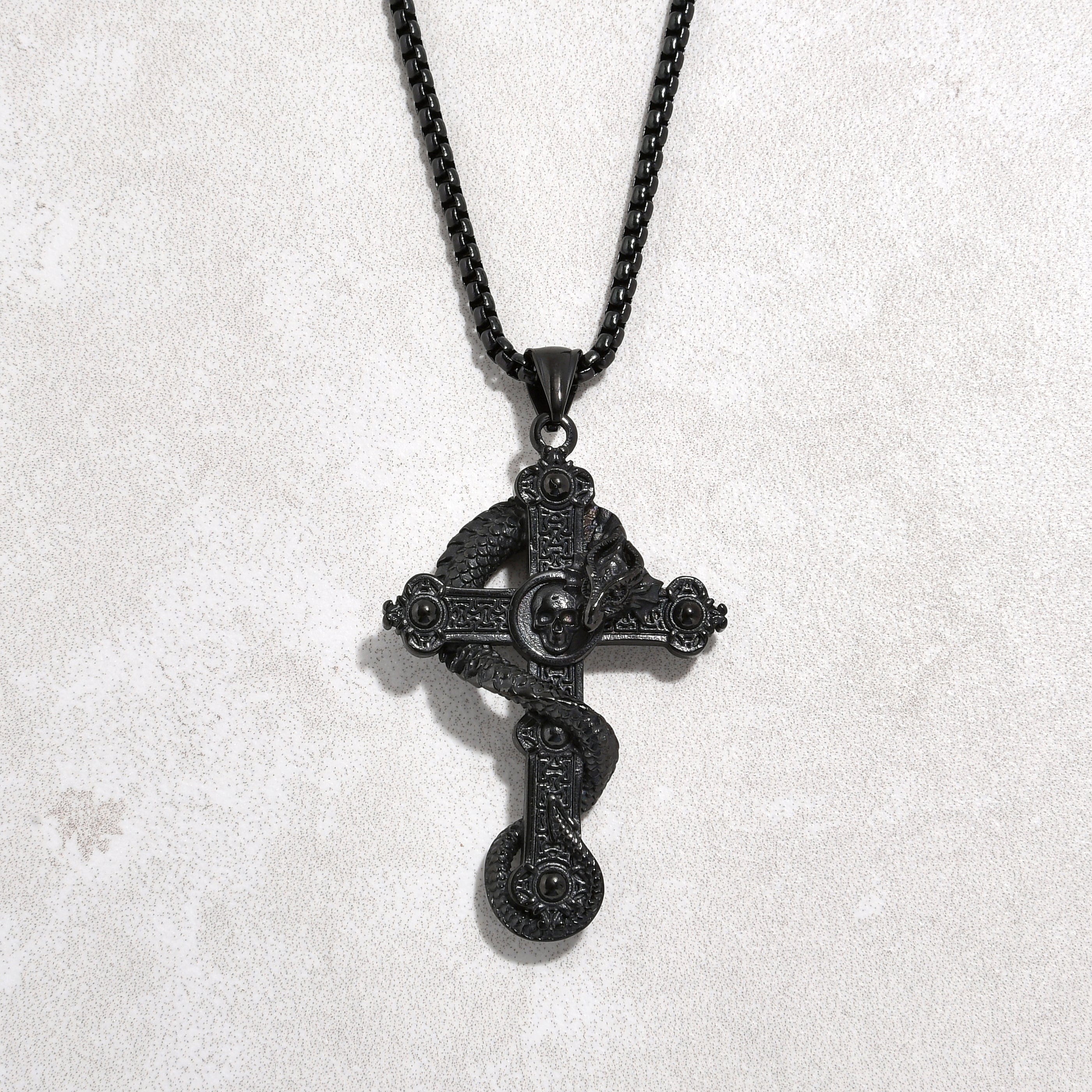 Kalifano Steel Hearts Jewelry Black Dragon Cross Steel Hearts Necklace SHN515-B