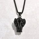 Black Gun Metal Elephant Steel Hearts Necklace