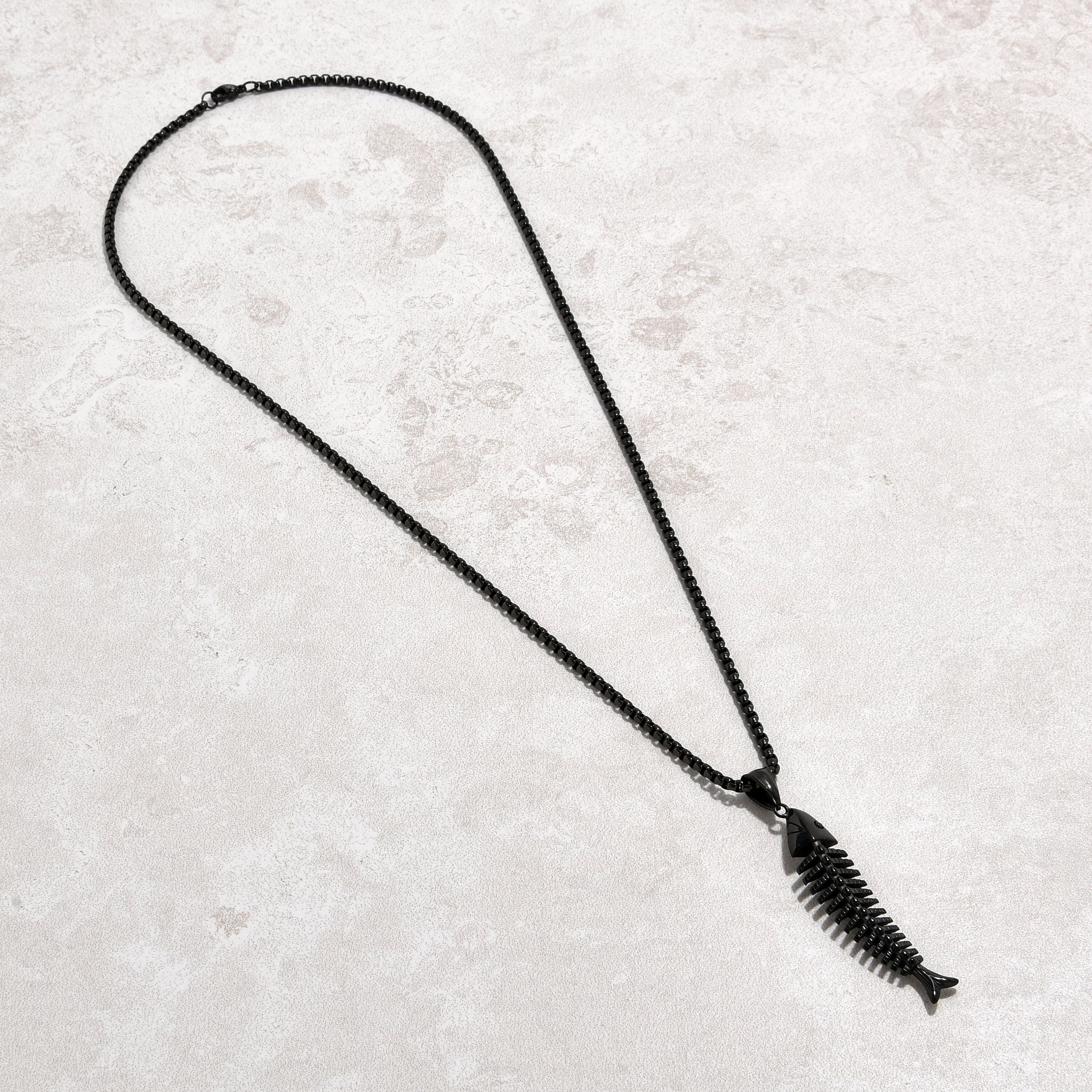 Kalifano Steel Hearts Jewelry Black Fish Bone Steel Hearts Necklace SHN500-B