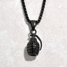 Black Gun Metal Grenade Steel Hearts Necklace
