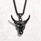 Black Gun Metal Bull Head Steel Hearts Necklace