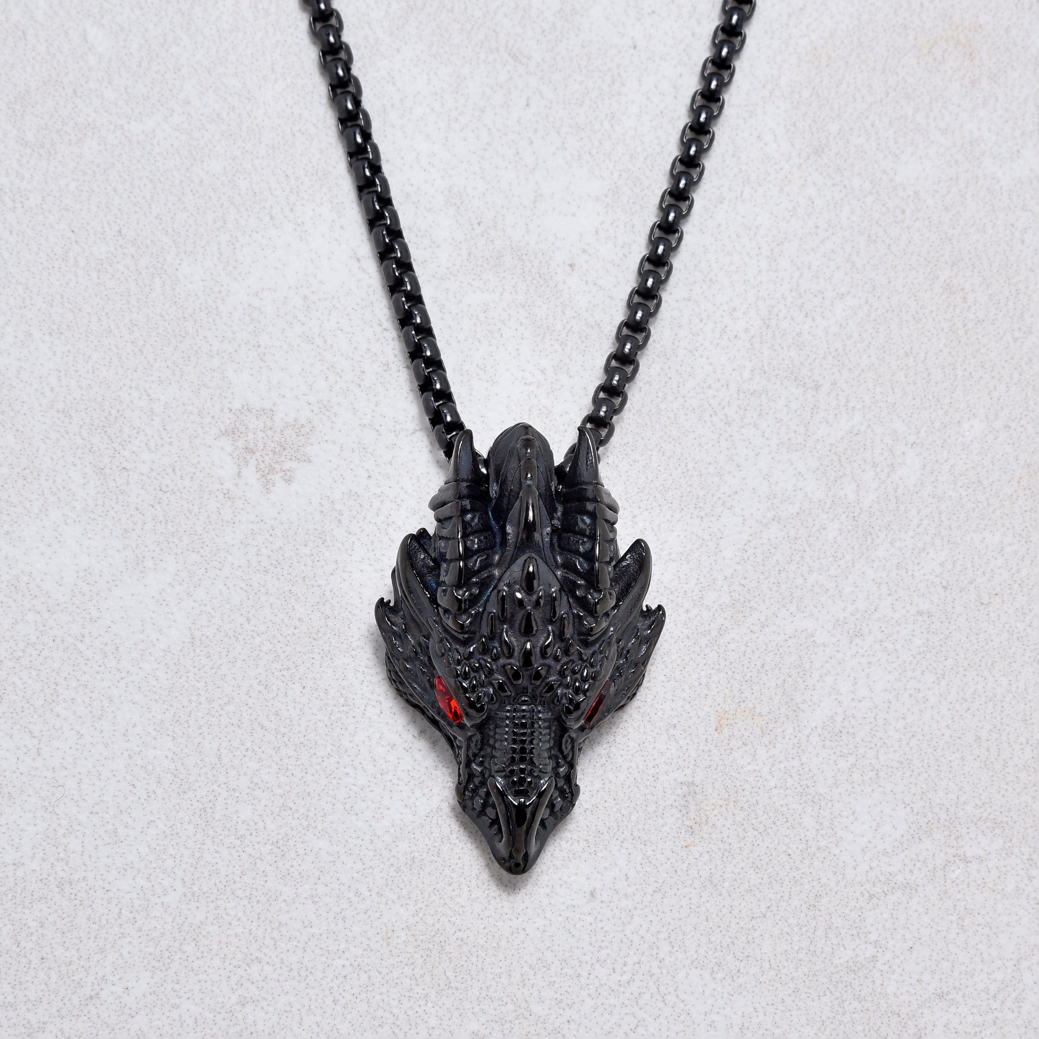 Kalifano Steel Hearts Jewelry Black Gun Metal Red Eyed Dragon Steel Hearts Necklace SHN532-B
