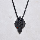 Black Gun Metal Red Eyed Dragon Steel Hearts Necklace