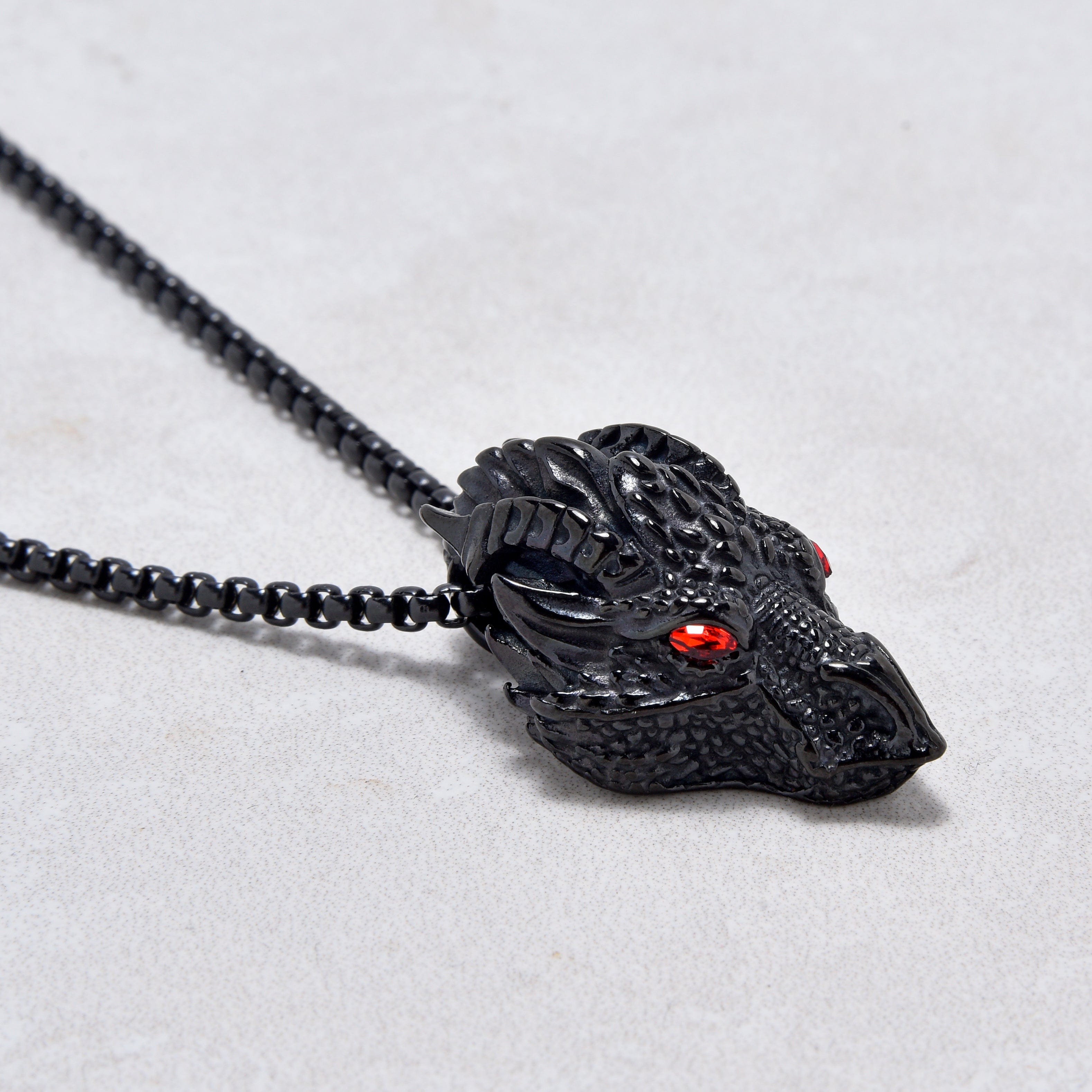 Kalifano Steel Hearts Jewelry Black Gun Metal Red Eyed Dragon Steel Hearts Necklace SHN532-B