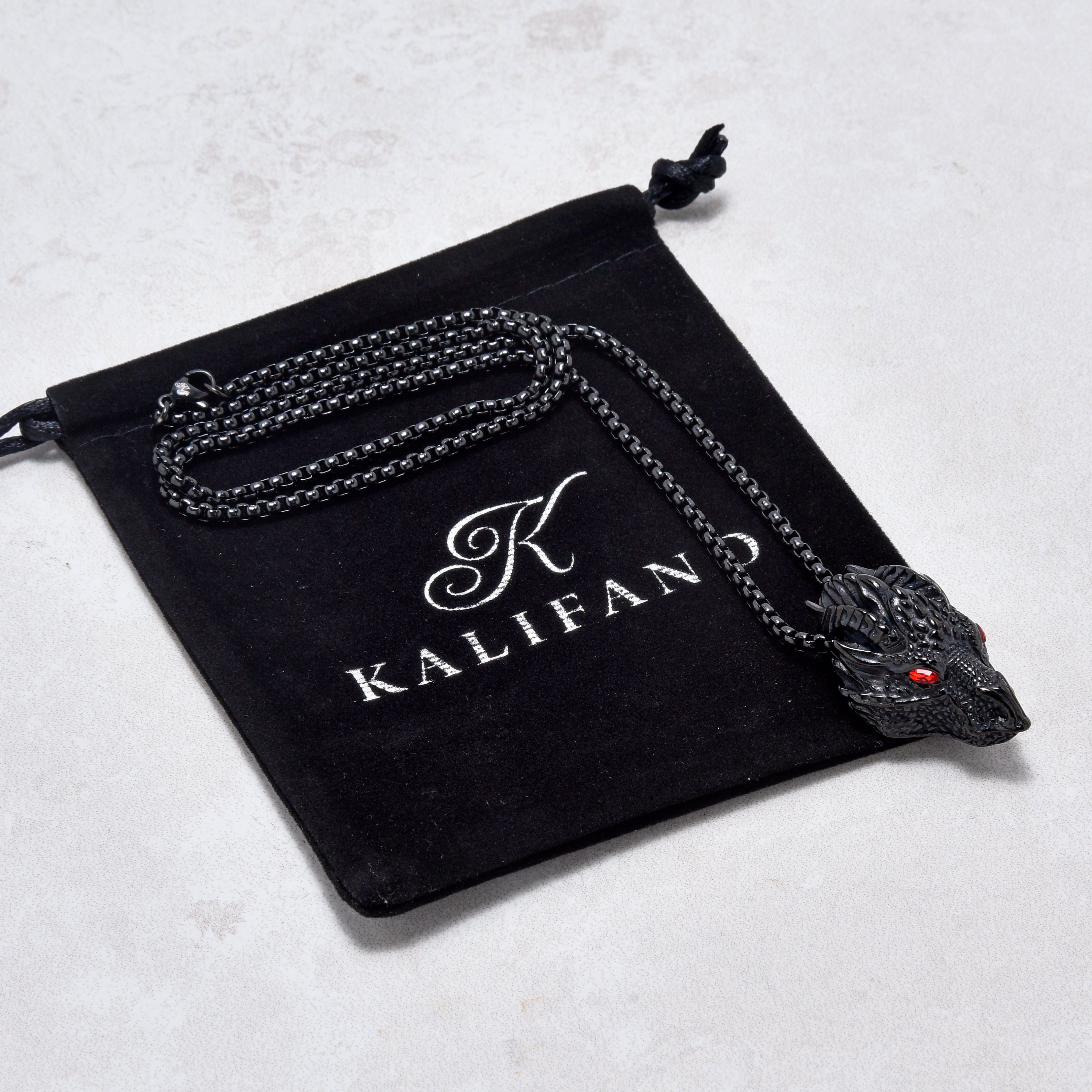 Kalifano Steel Hearts Jewelry Black Gun Metal Red Eyed Dragon Steel Hearts Necklace SHN532-B