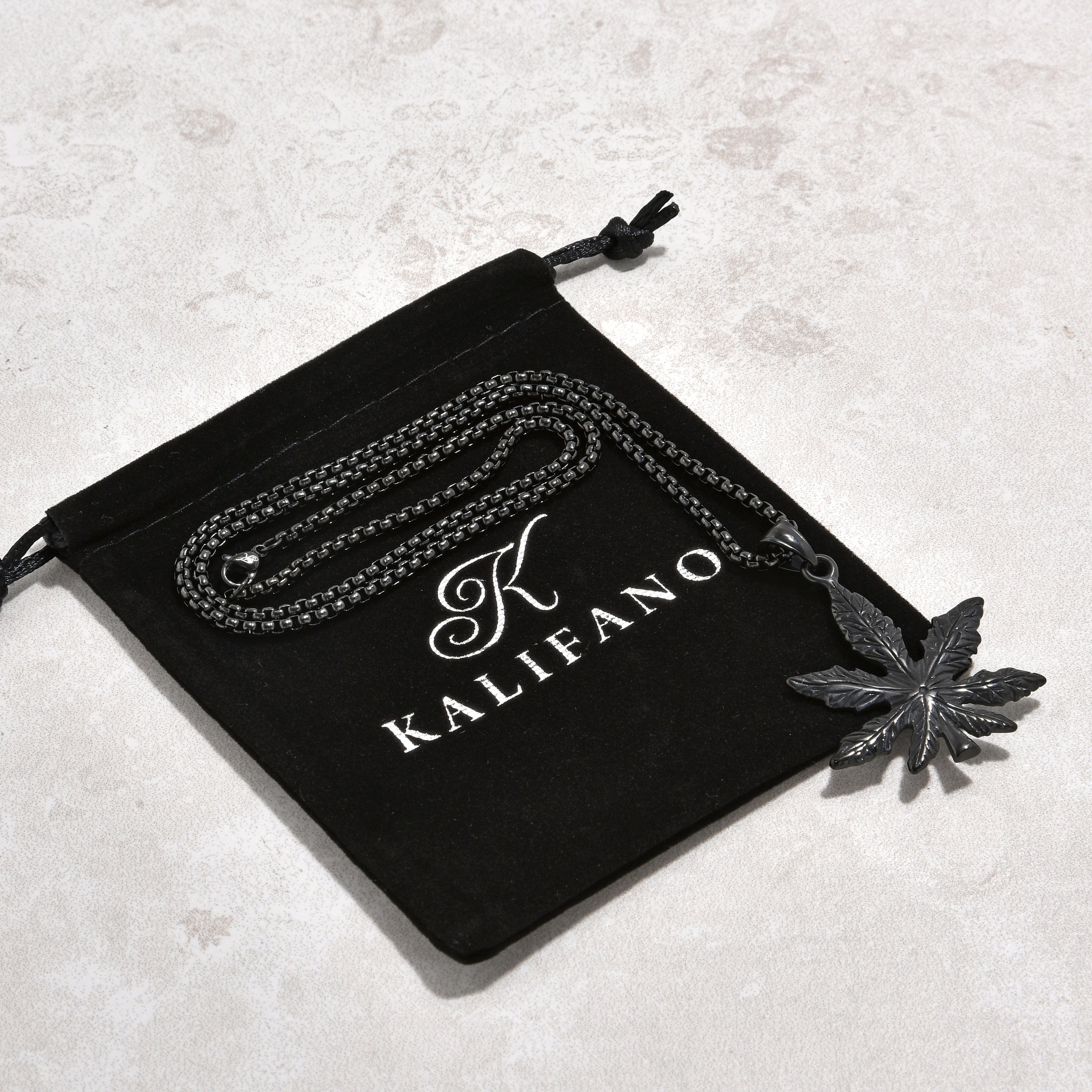 Kalifano Steel Hearts Jewelry Black Hemp Leaf Steel Hearts Necklace SHN503-B