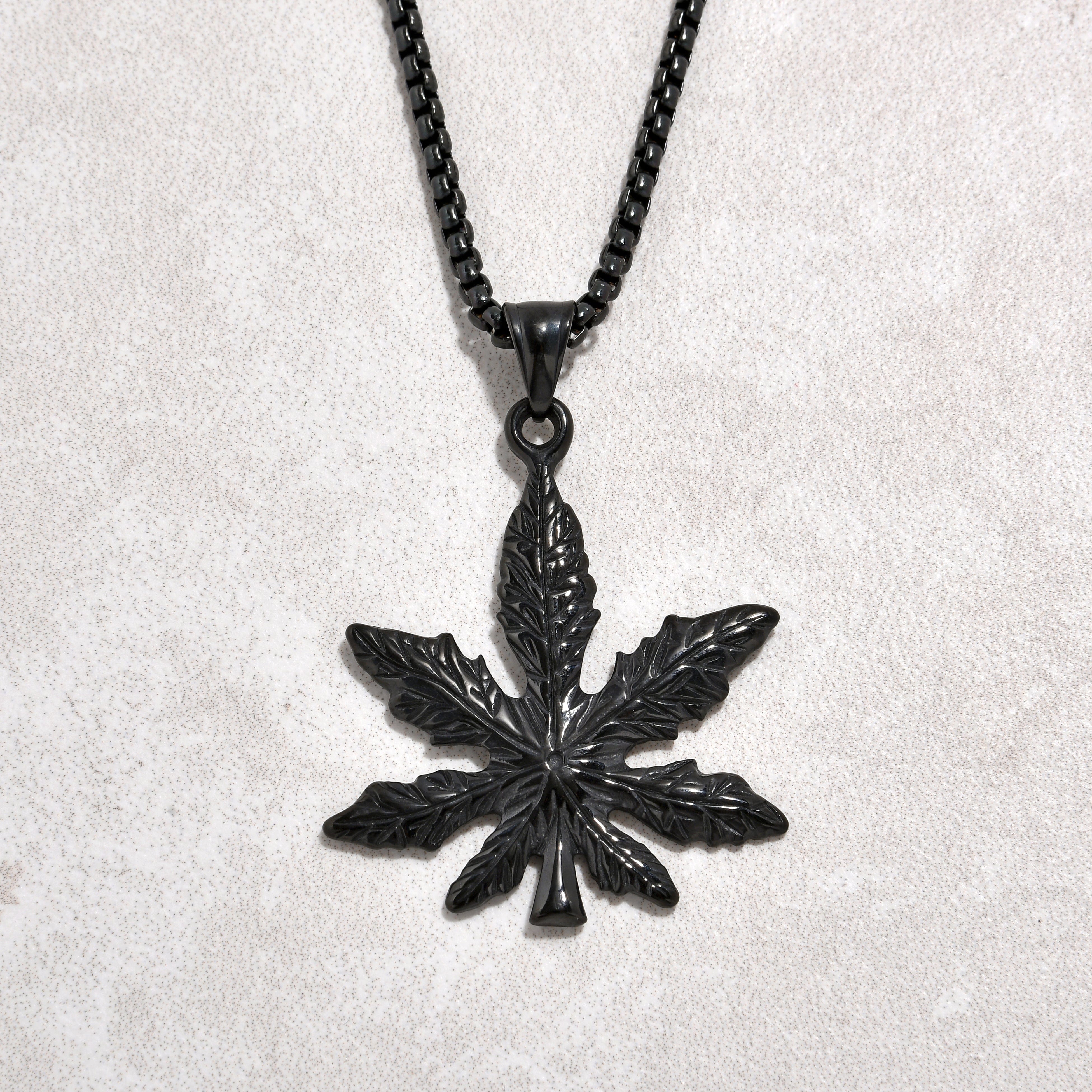 Kalifano Steel Hearts Jewelry Black Hemp Leaf Steel Hearts Necklace SHN503-B