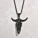Black Gun Metal Large Bull Skull Steel Hearts Necklace