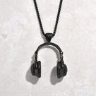 Black Gun Metal Large Headphones Steel Hearts Necklace