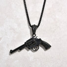 Black Gun Metal Revolver gun Steel Hearts Necklace