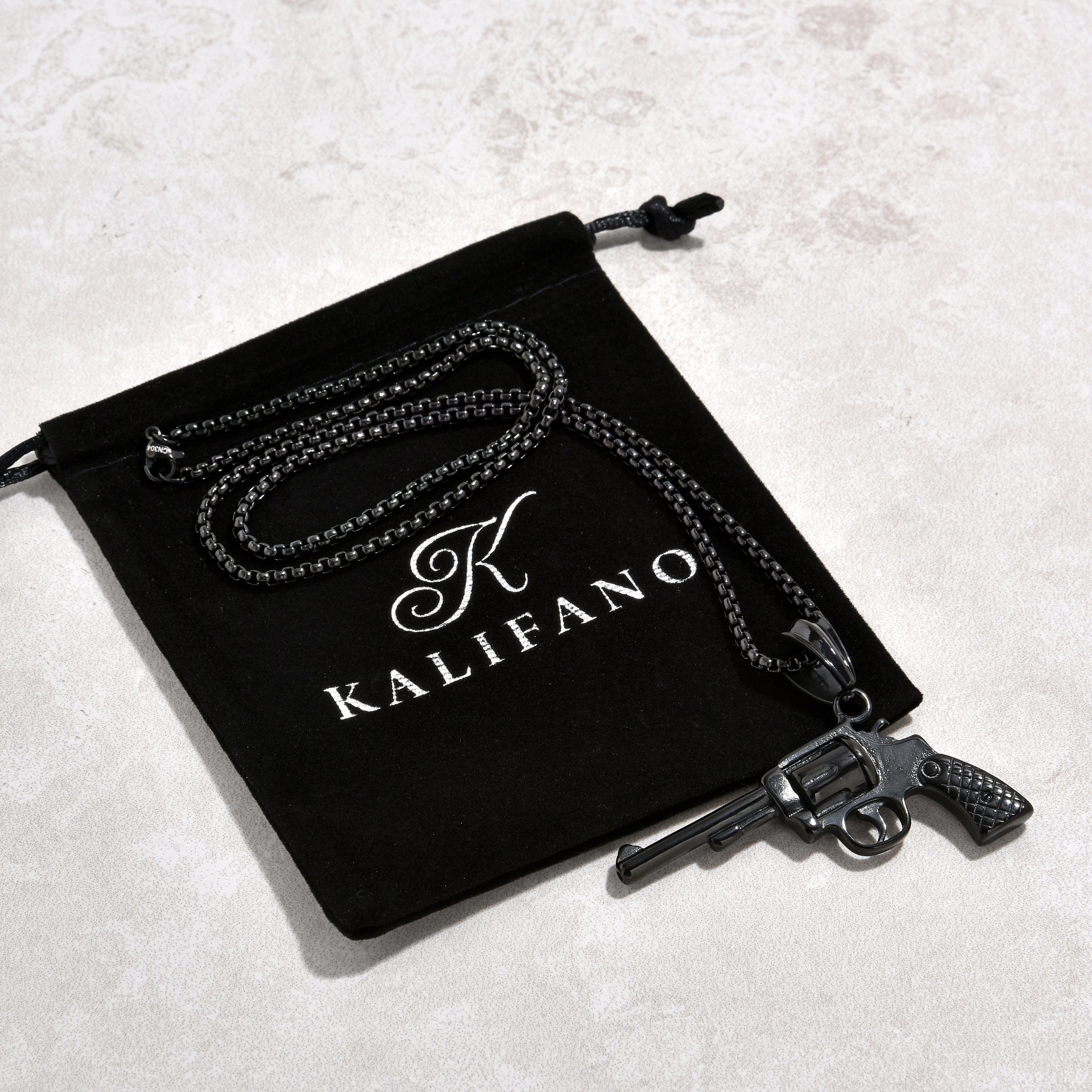 Kalifano Steel Hearts Jewelry Black Revolver gun Steel Hearts Necklace SHN524-B