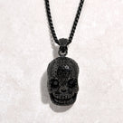 Black Gun Metal Skull Steel Hearts Necklace