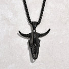 Black Gun Metal Small Bull Skull Steel Hearts Necklace