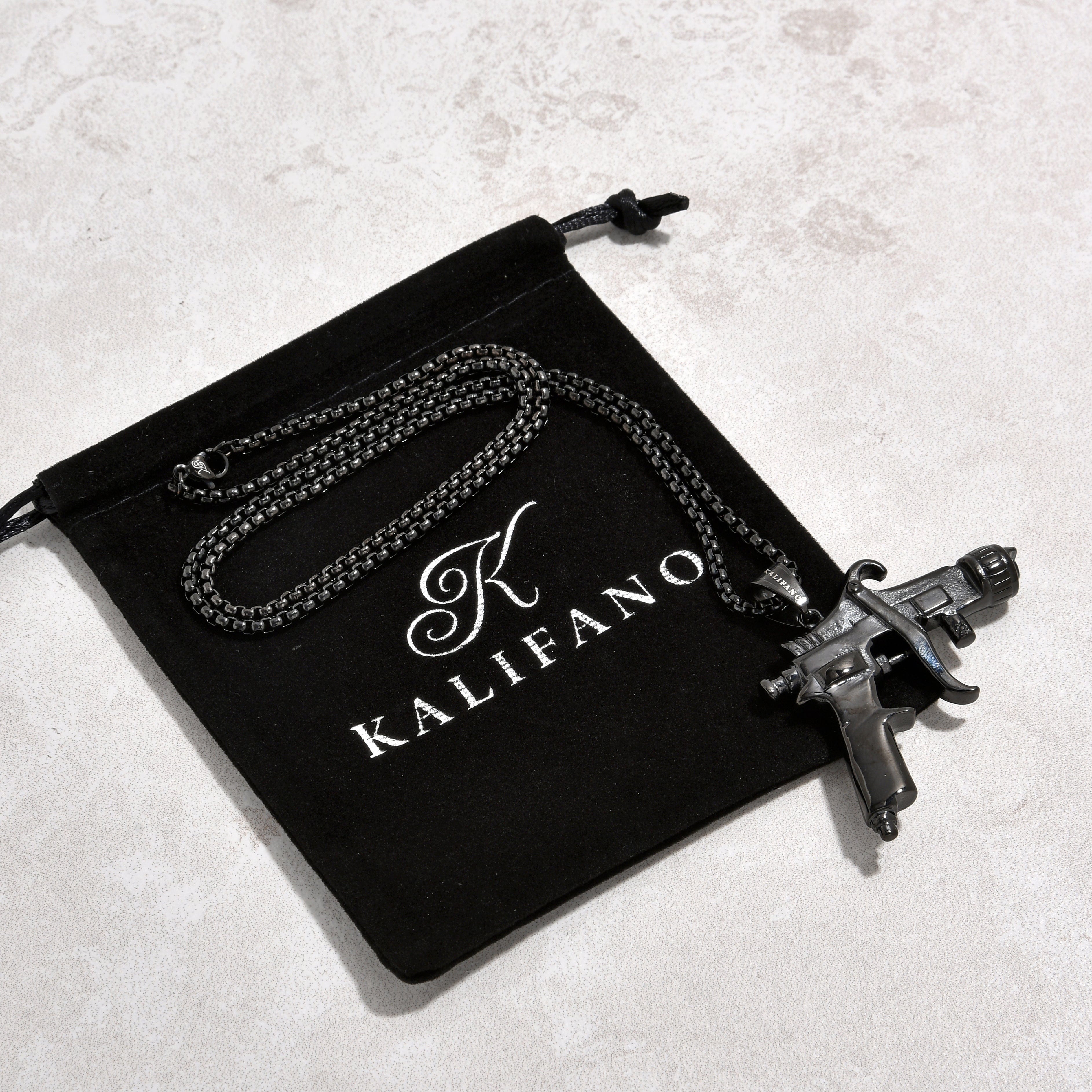 Kalifano Steel Hearts Jewelry Black Tattoo Gun Steel Hearts Necklace SHN525-B