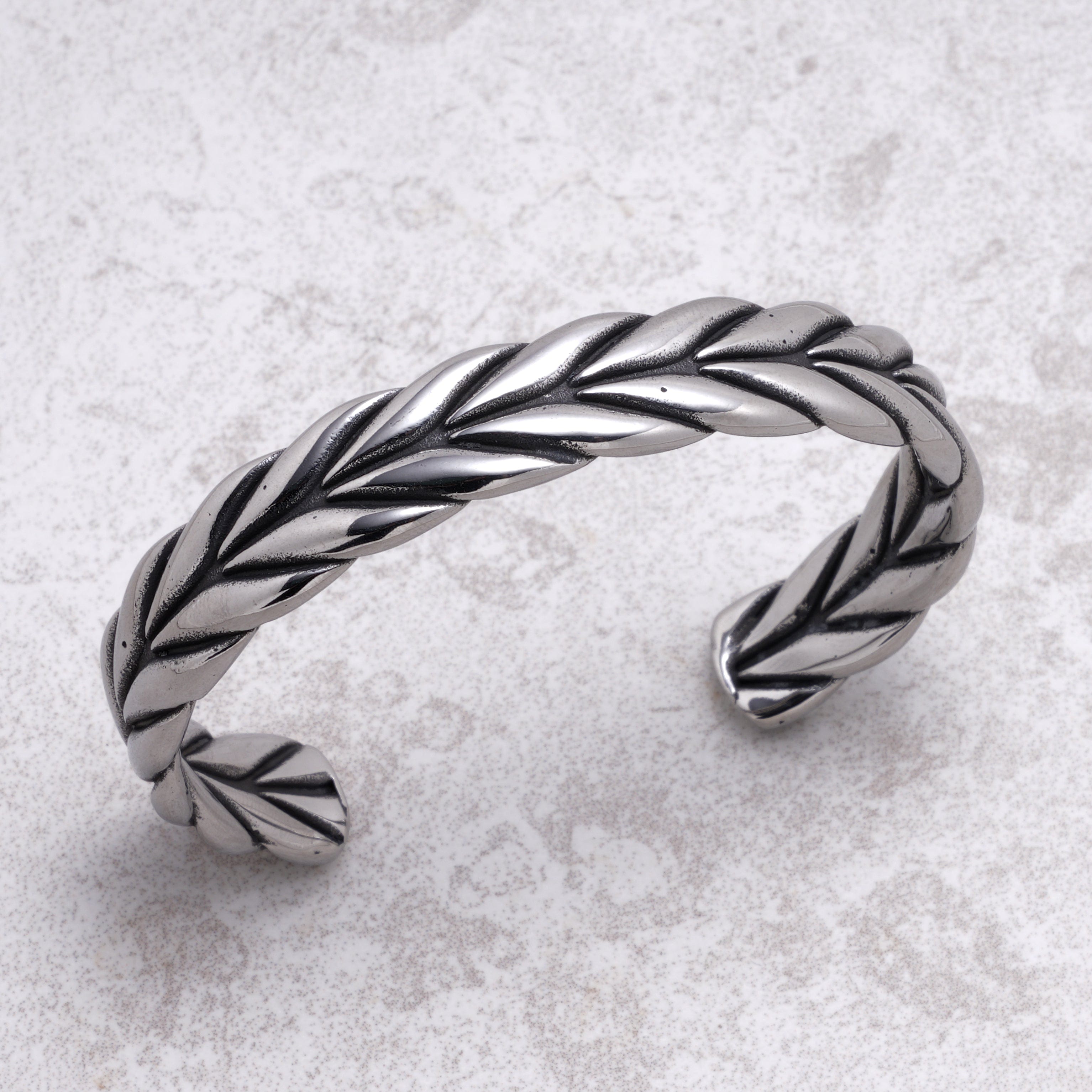 Kalifano Steel Hearts Jewelry Braided Feather Steel Hearts Cuff SHC007-S