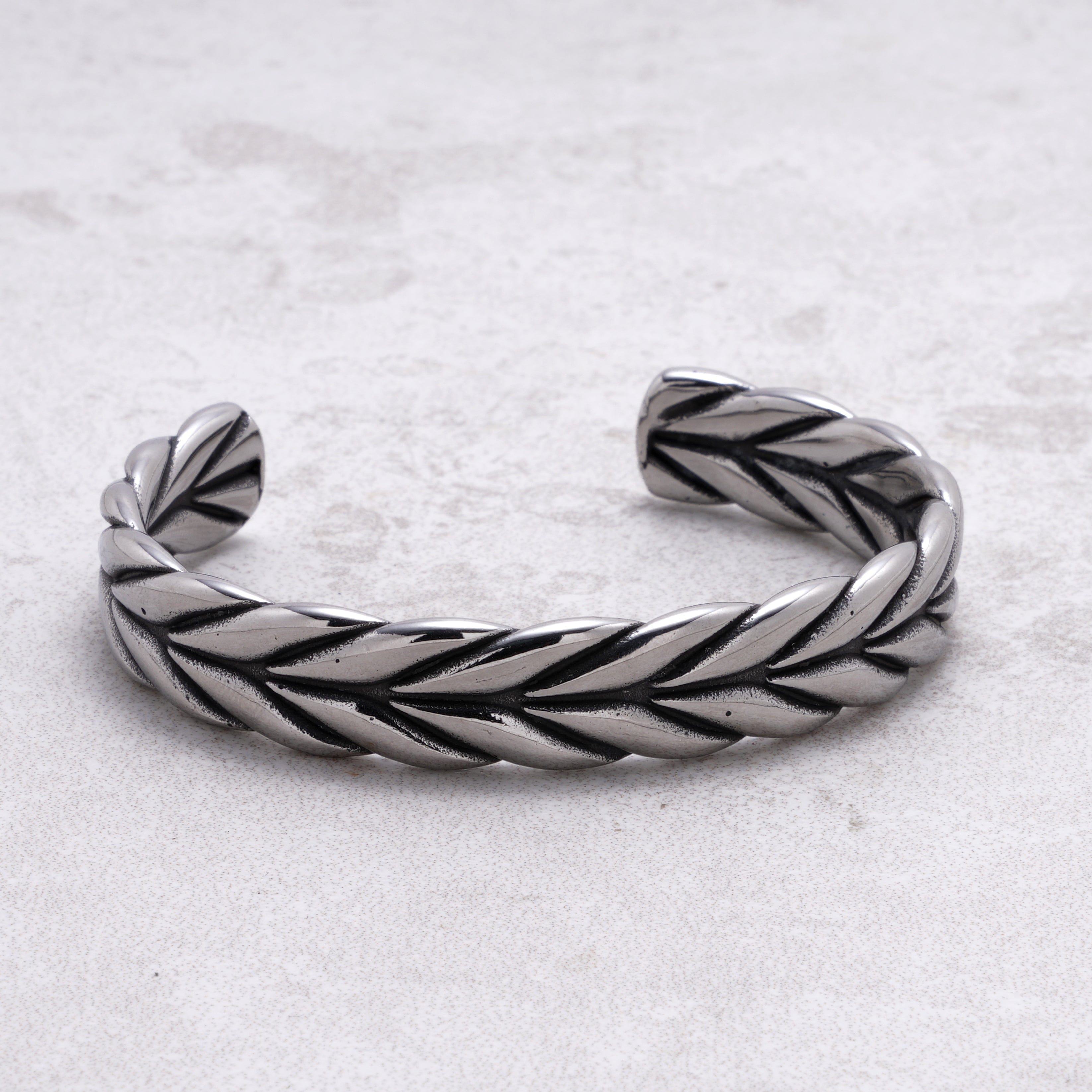 Kalifano Steel Hearts Jewelry Braided Feather Steel Hearts Cuff SHC007-S