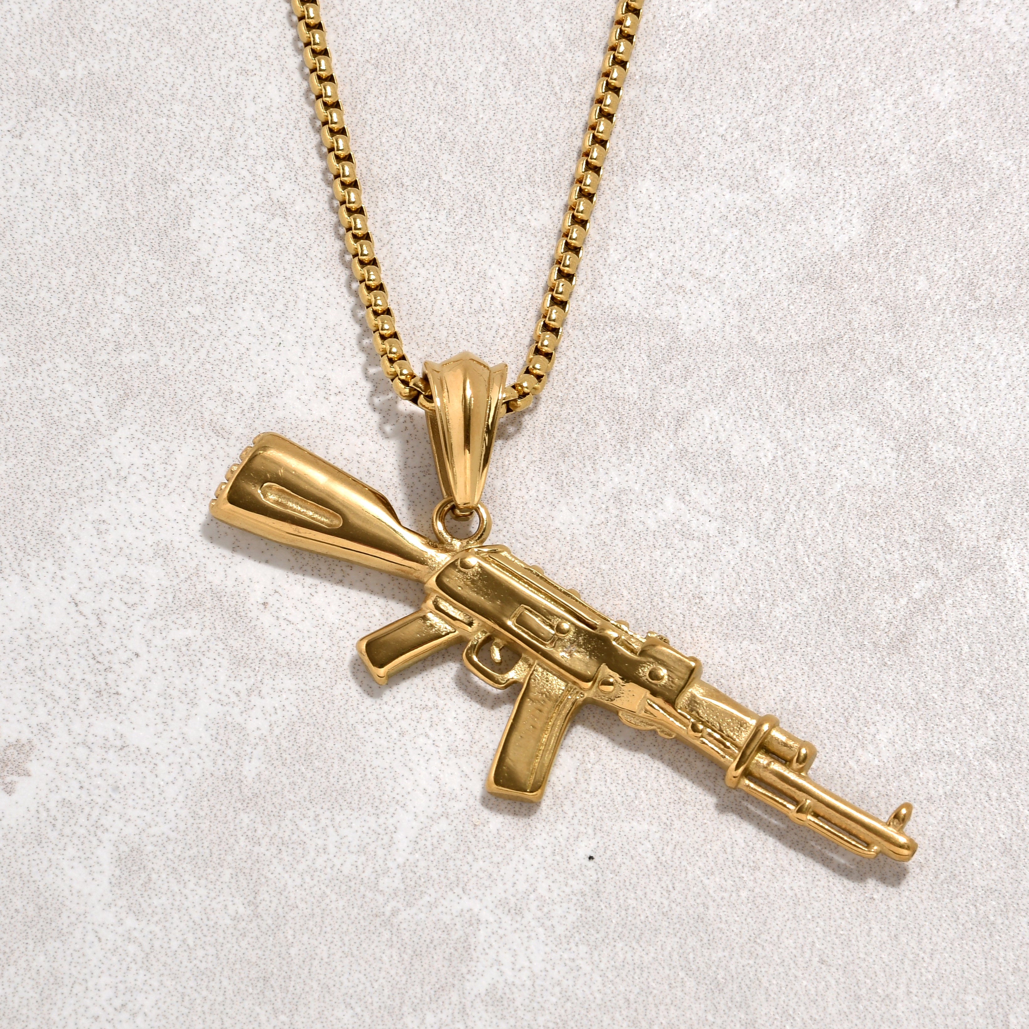 Kalifano Steel Hearts Jewelry Gold AK-47 Gun Steel Hearts Necklace SHN518-G