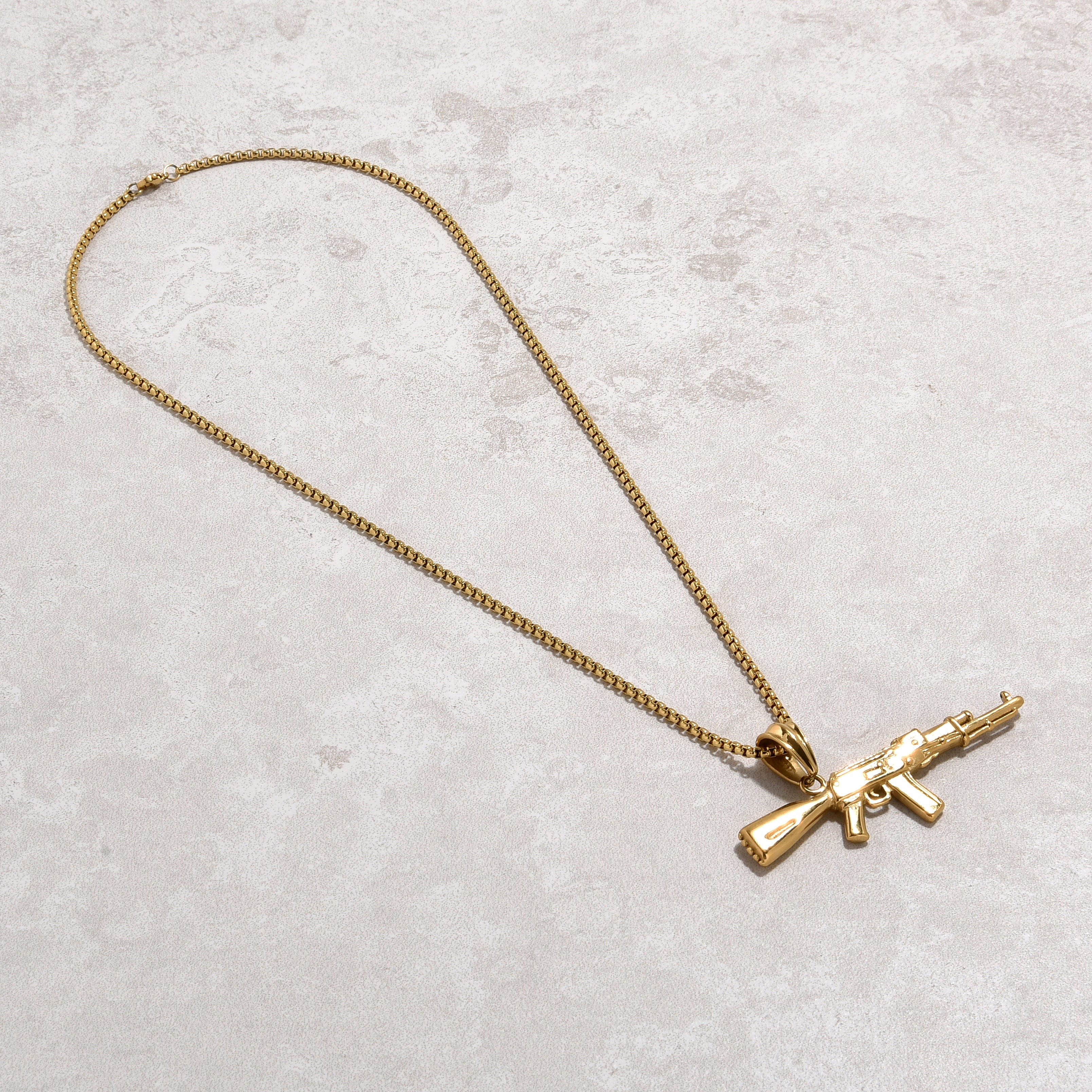 Kalifano Steel Hearts Jewelry Gold AK-47 Gun Steel Hearts Necklace SHN518-G