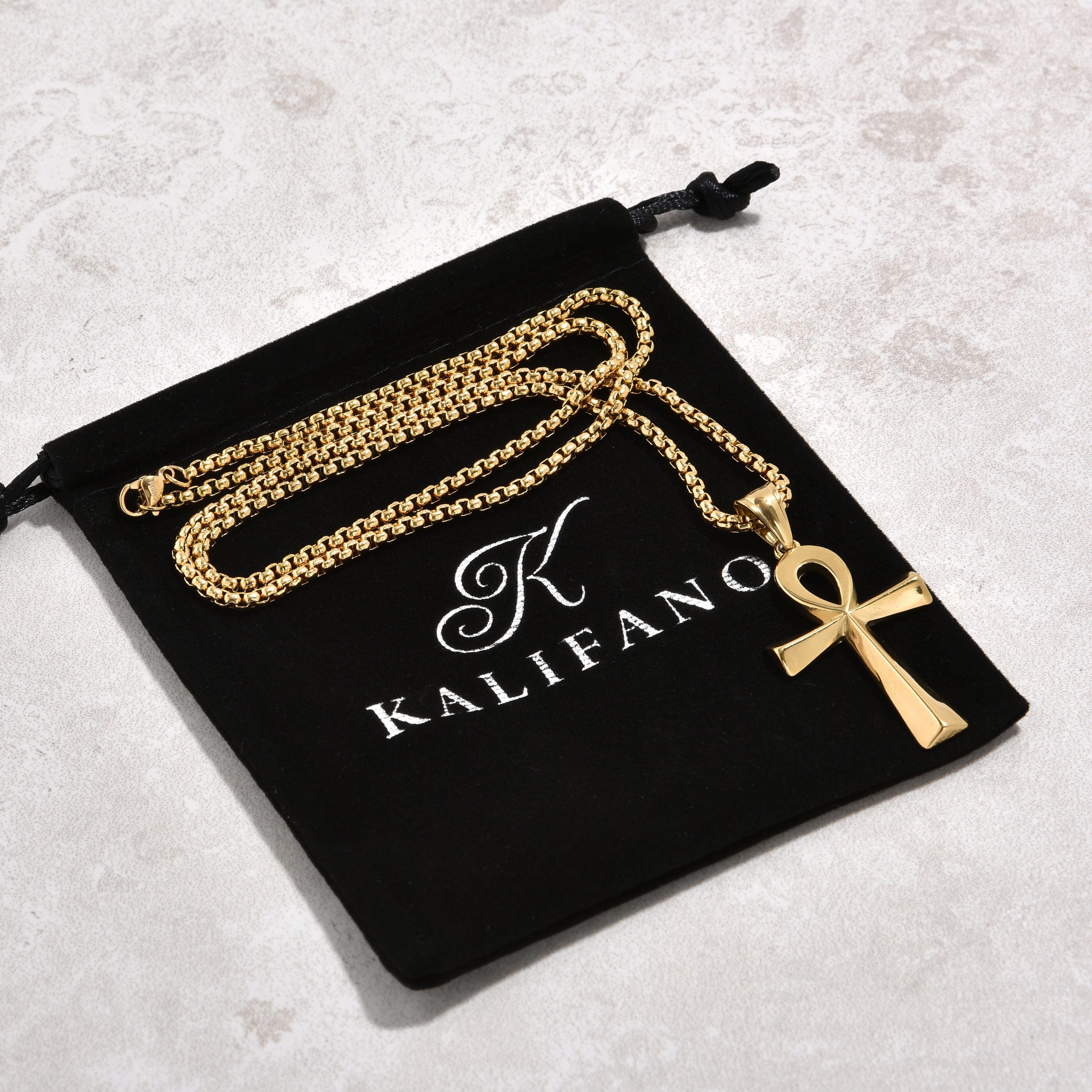 Kalifano Steel Hearts Jewelry Gold Ankh Cross Steel Hearts Necklace SHN505-G