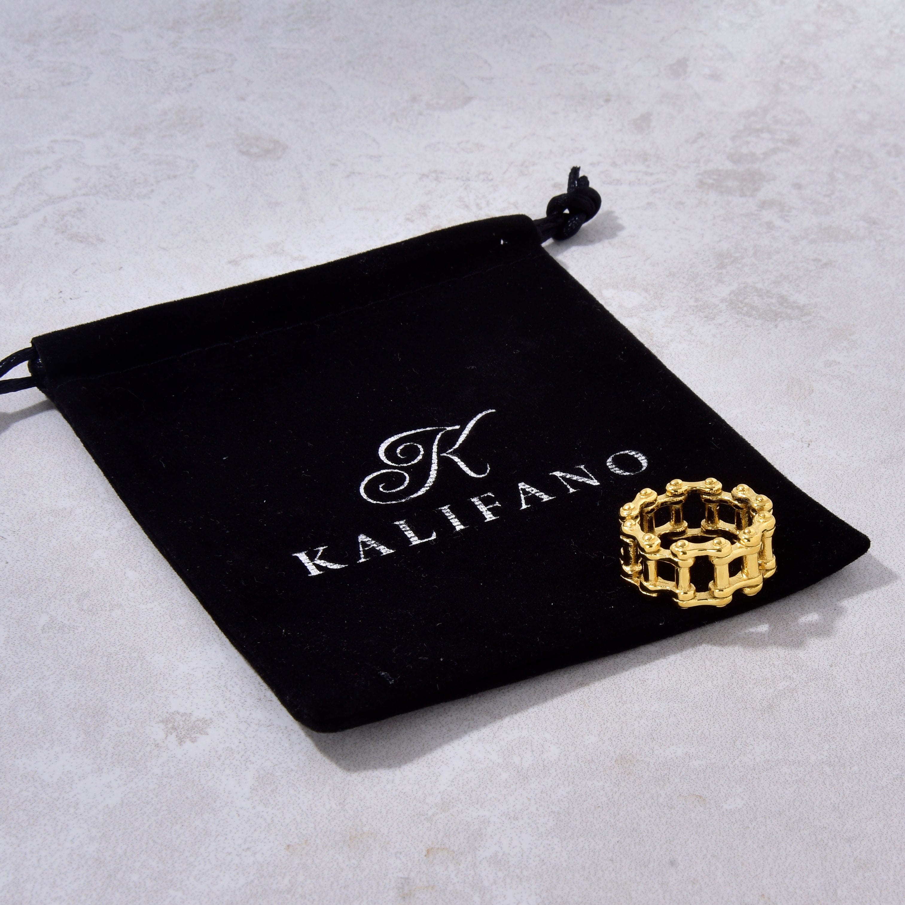Kalifano Steel Hearts Jewelry Gold Bike Chain Steel Hearts Ring